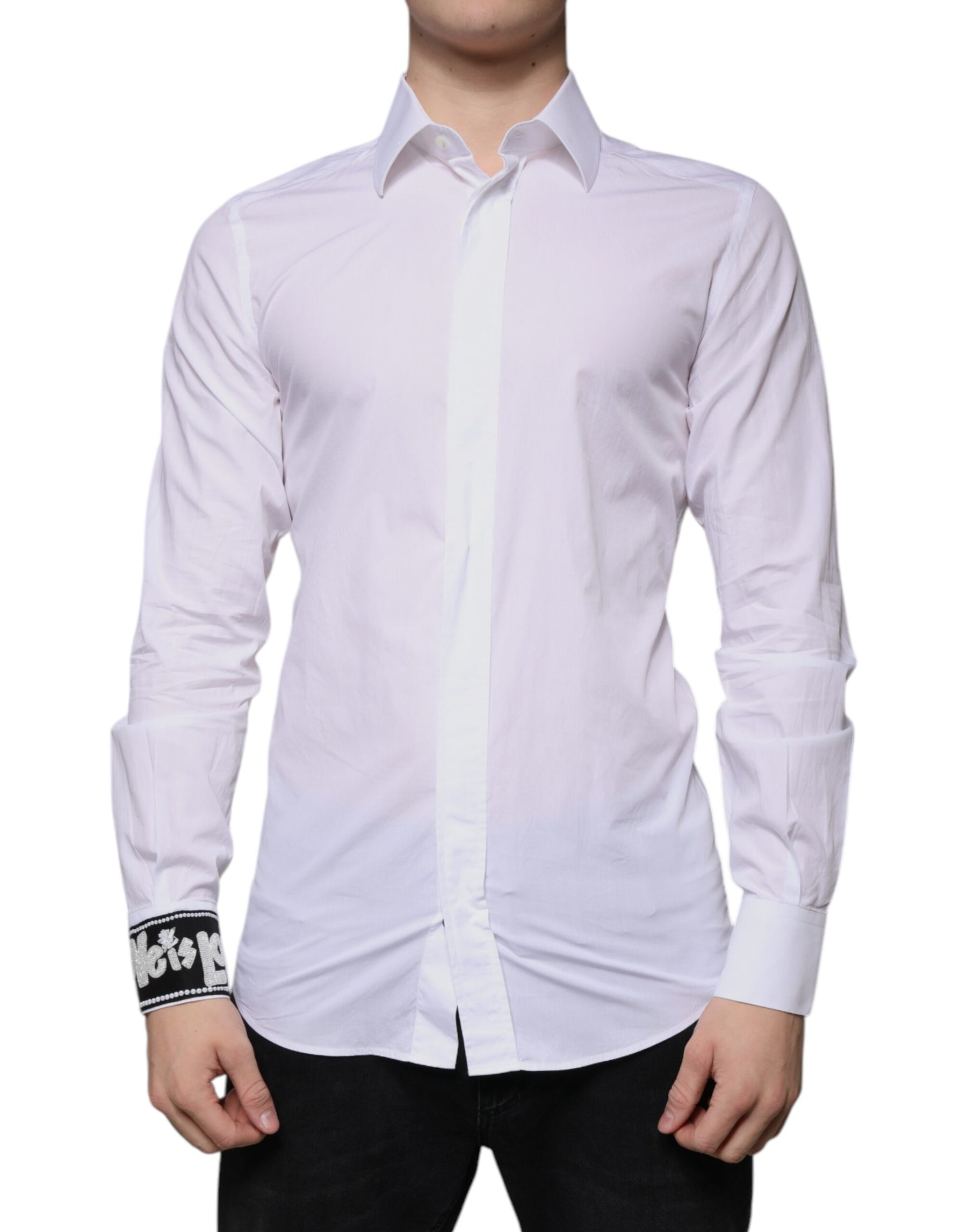 Dolce & Gabbana White Cotton Slim Fit Men GOLD Dress Shirt | Regal Royce