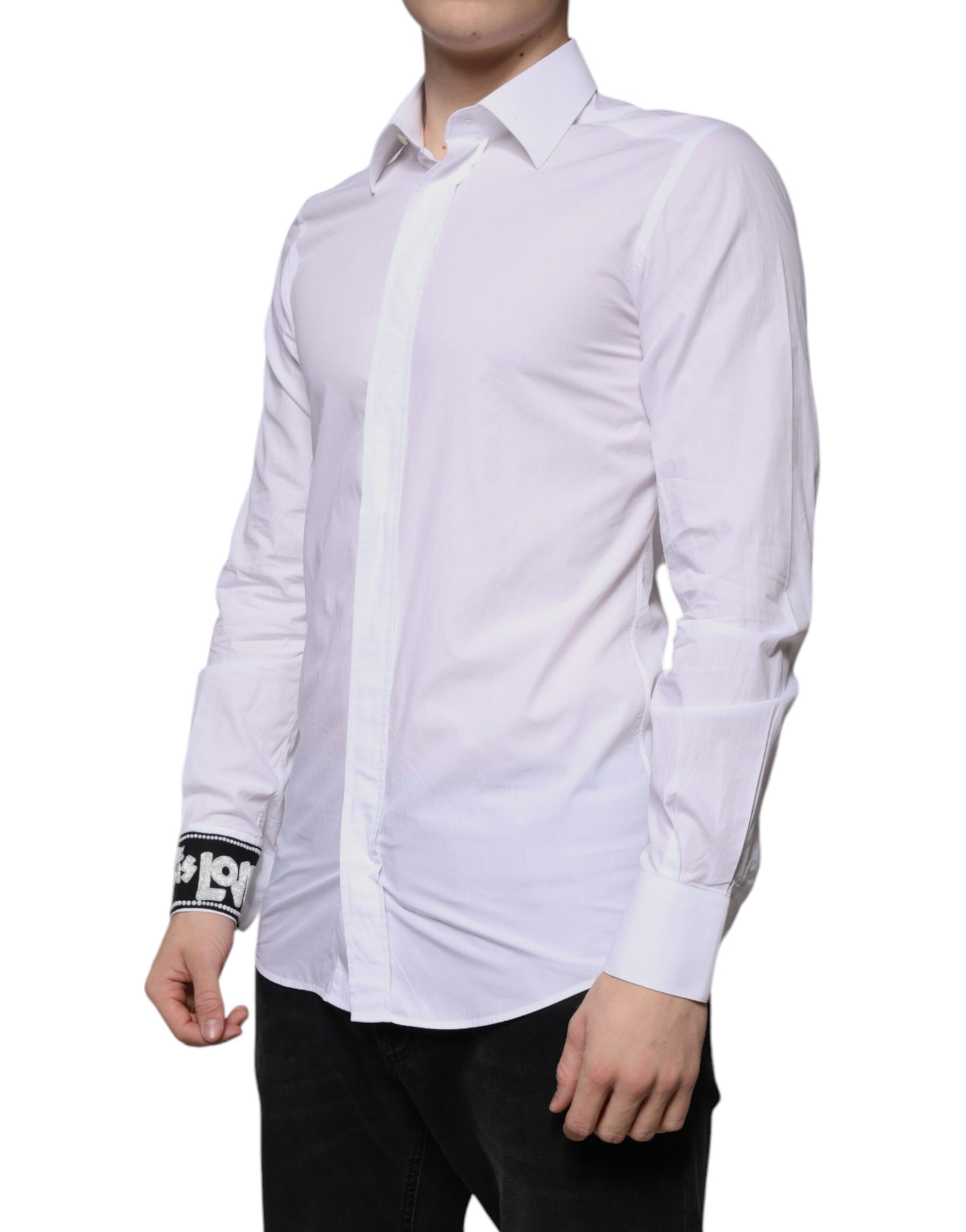 Dolce & Gabbana White Cotton Slim Fit Men GOLD Dress Shirt | Regal Royce