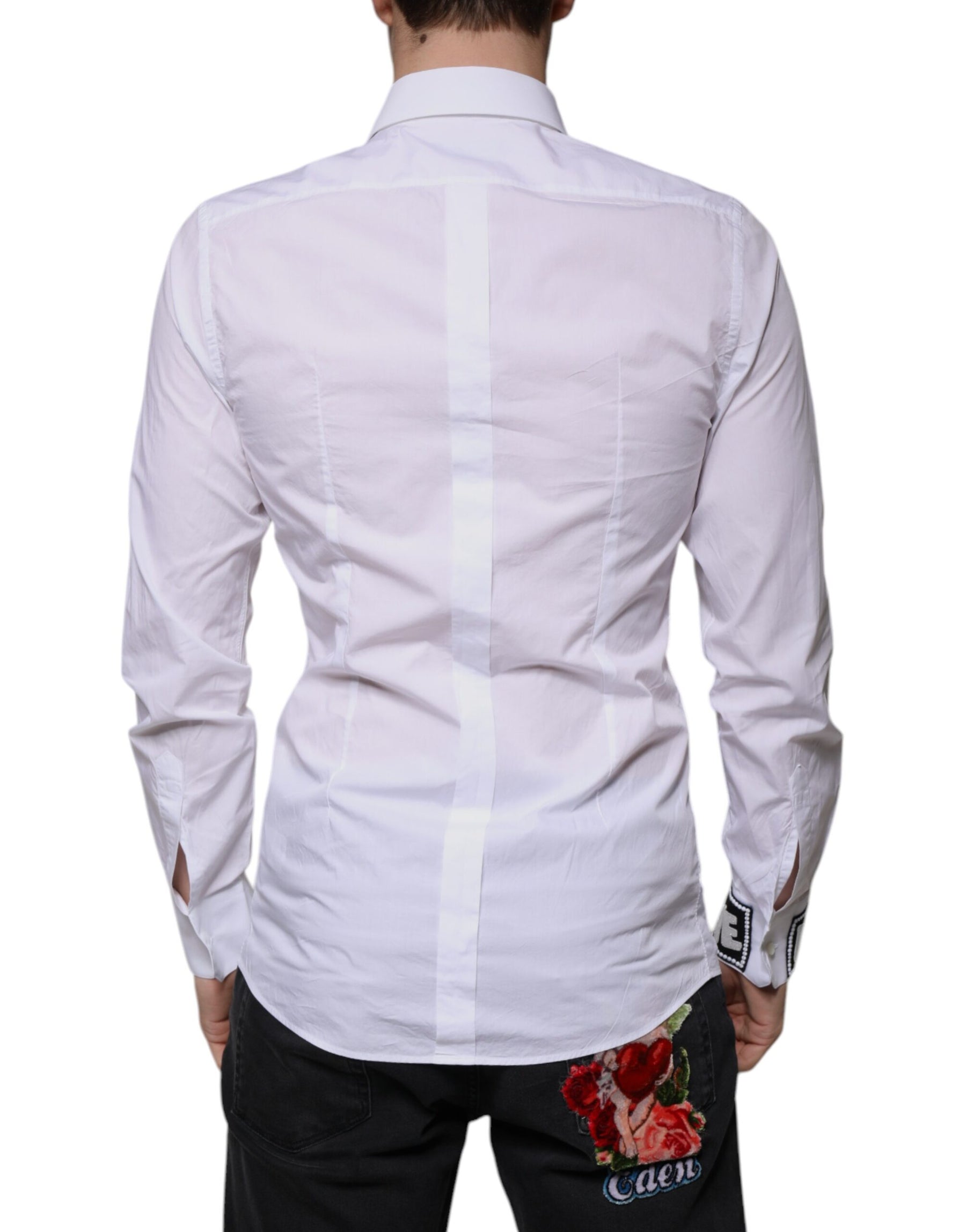 Dolce & Gabbana White Cotton Slim Fit Men GOLD Dress Shirt | Regal Royce