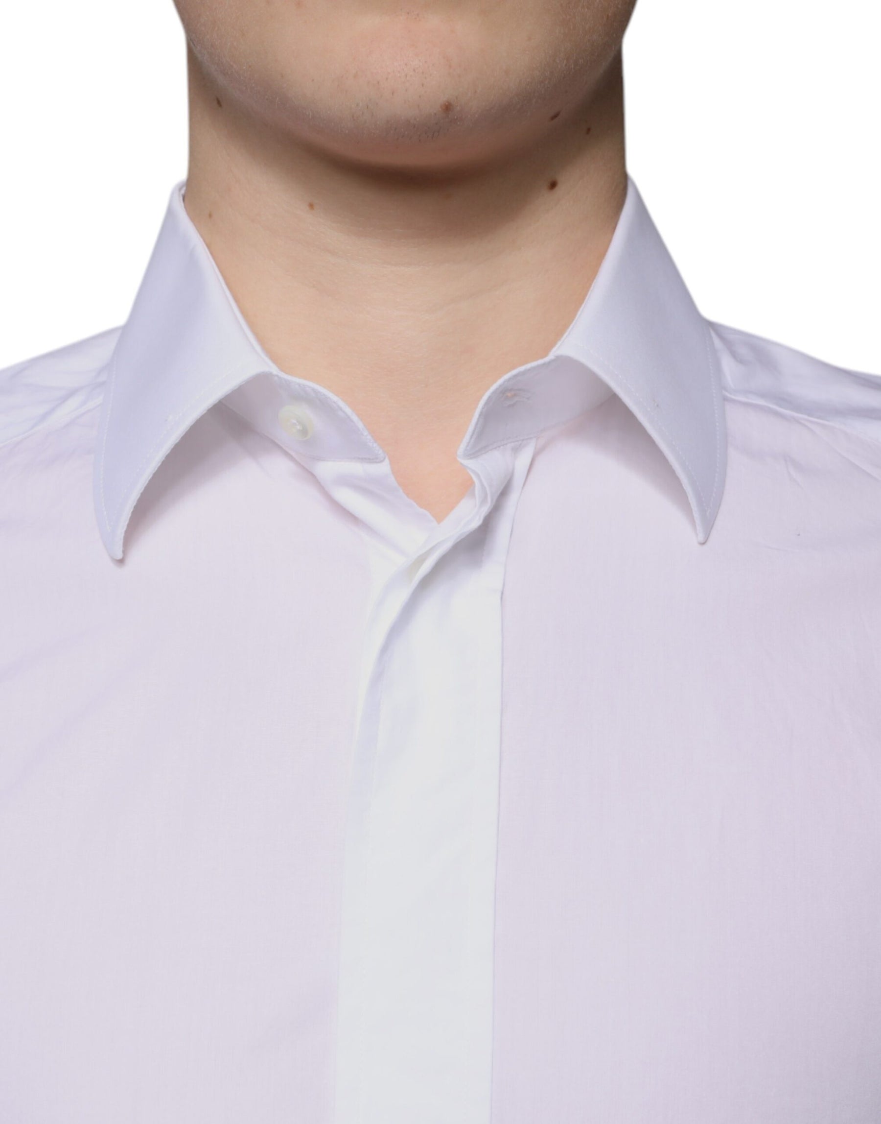 Dolce & Gabbana White Cotton Slim Fit Men GOLD Dress Shirt | Regal Royce