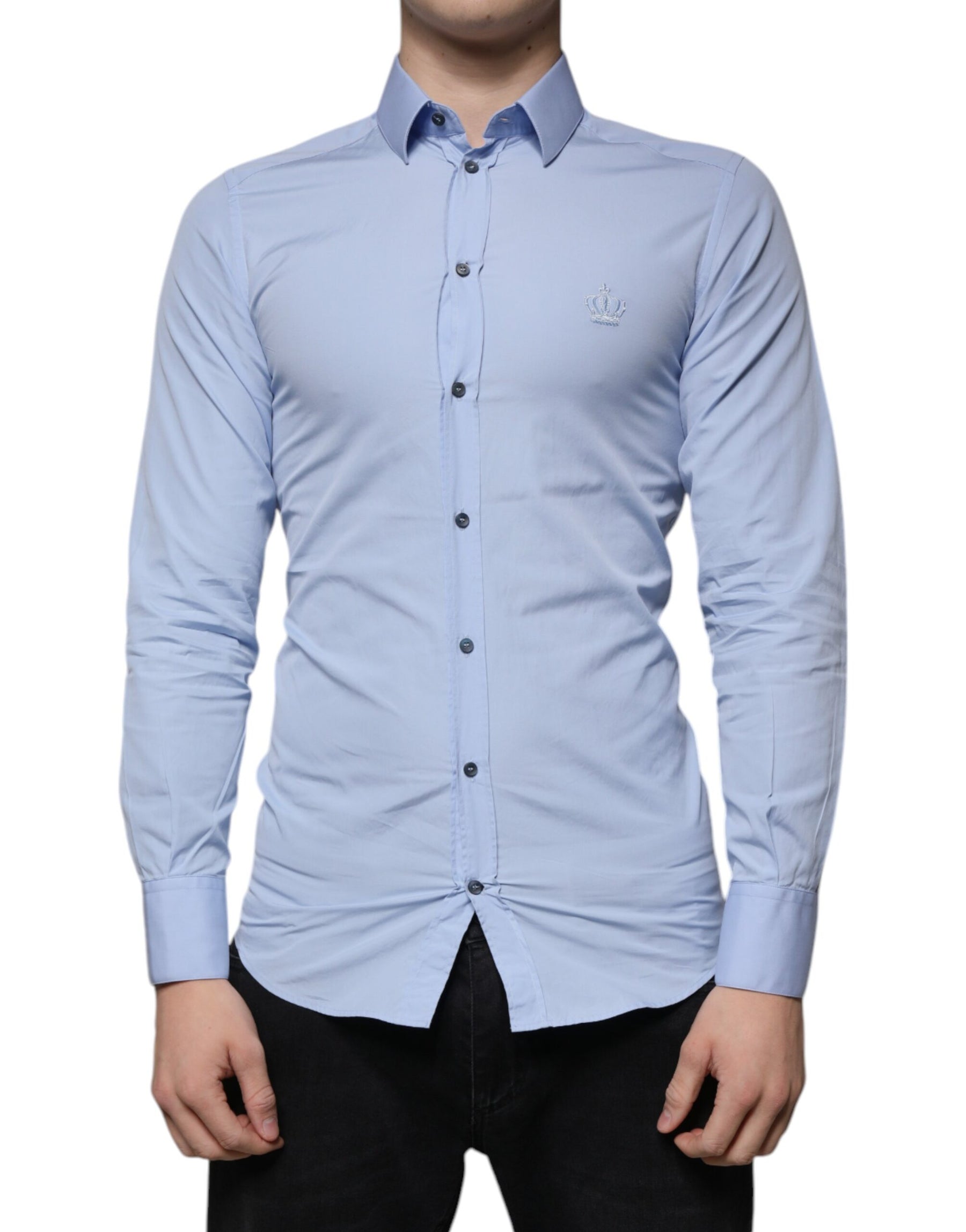 Dolce & Gabbana Light Blue Cotton Slim Fit GOLD Dress Shirt | Regal Royce