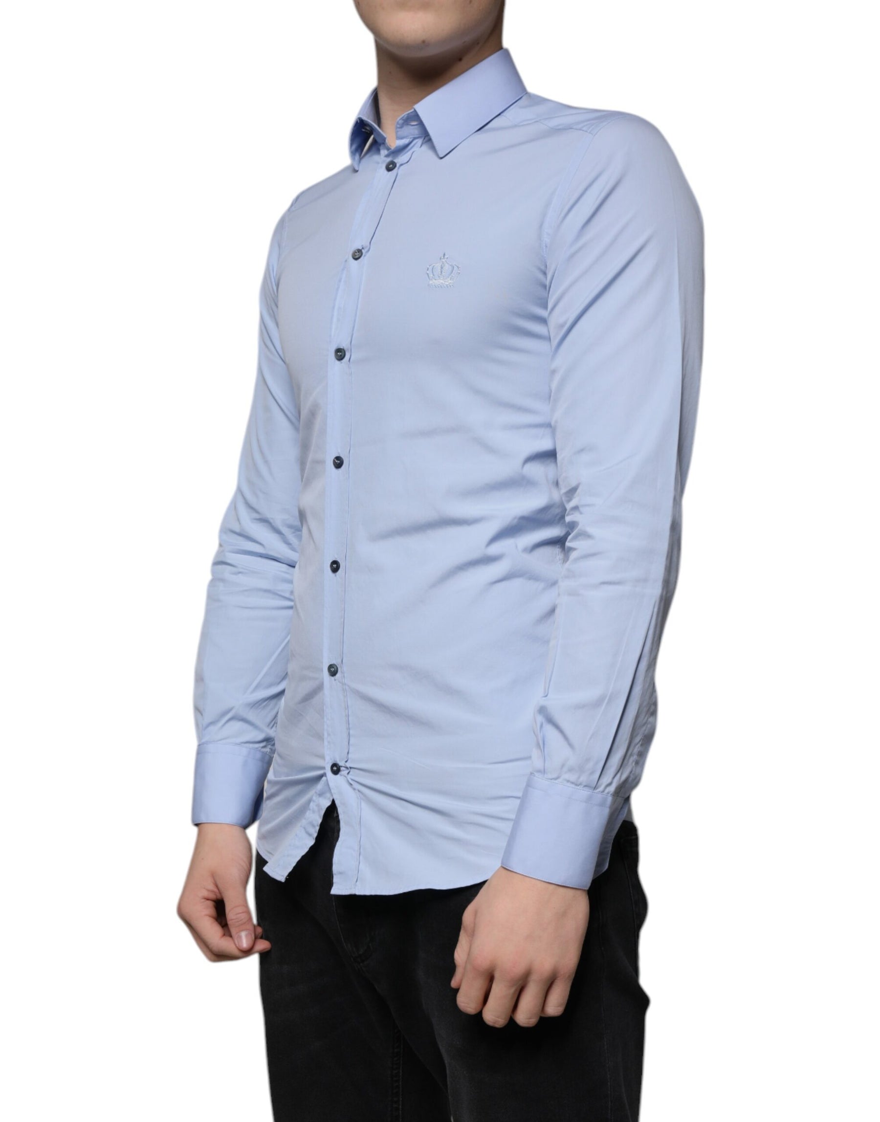 Dolce & Gabbana Light Blue Cotton Slim Fit GOLD Dress Shirt | Regal Royce