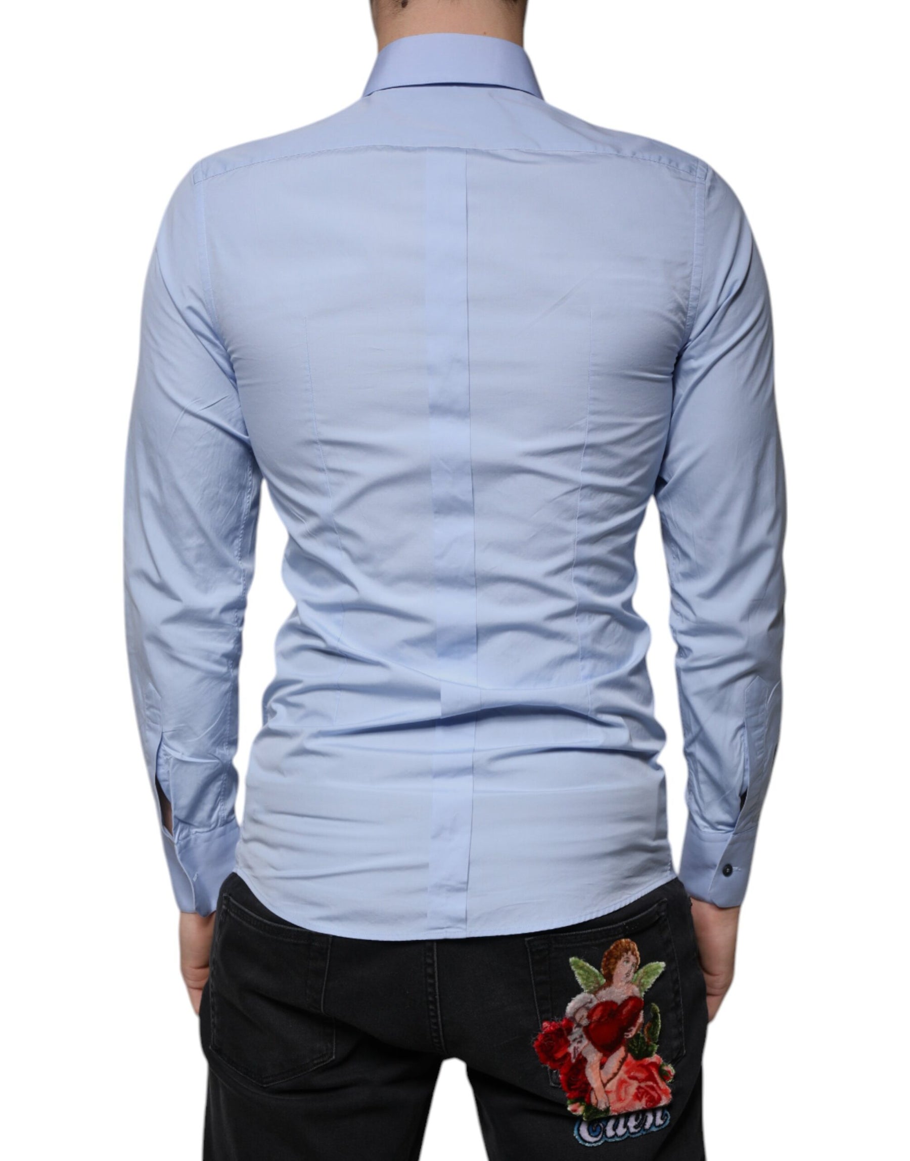 Dolce & Gabbana Light Blue Cotton Slim Fit GOLD Dress Shirt | Regal Royce