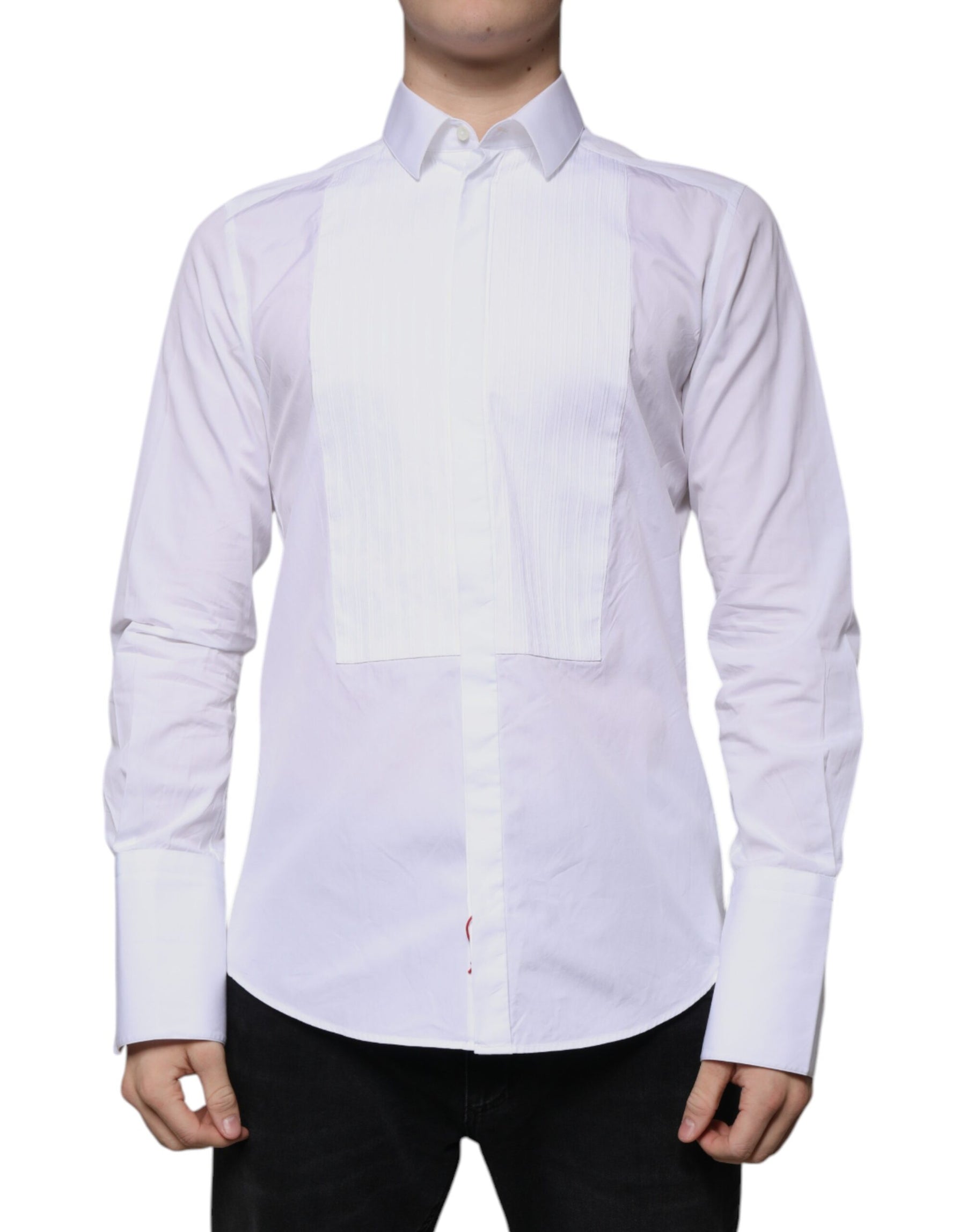 Dolce & Gabbana White Bib Cotton Poplin GOLD Men Formal Shirt | Regal Royce