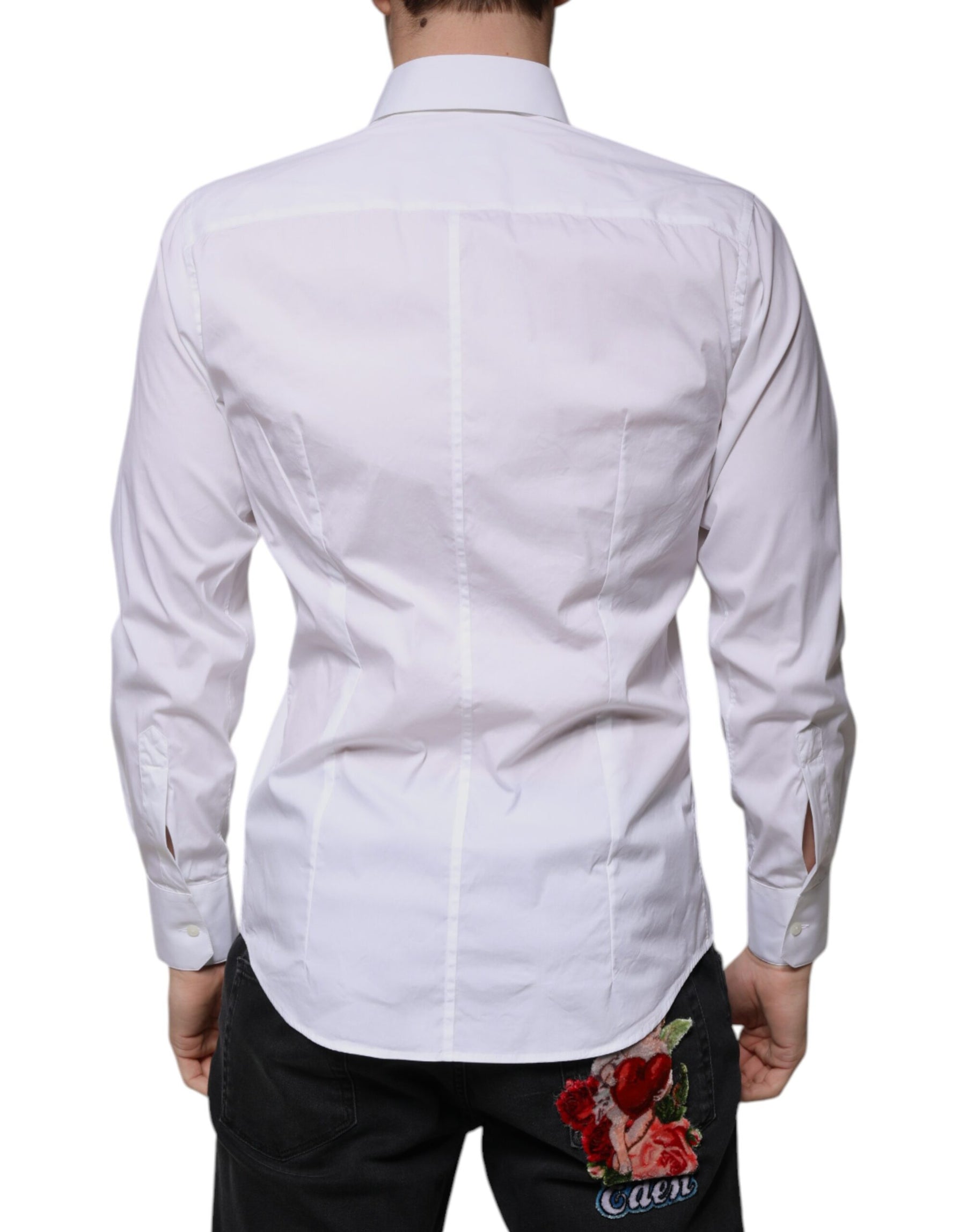 Dolce & Gabbana White Cotton Slim Fit Men MARTINI Dress Shirt | Regal Royce