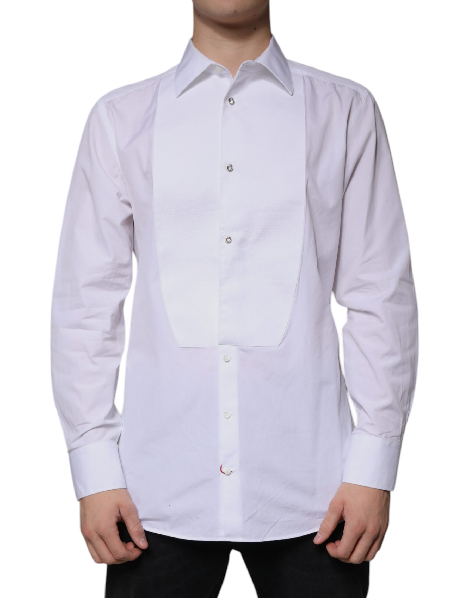 Dolce & Gabbana White Bib Cotton Poplin GOLD Men Formal Shirt | Regal Royce