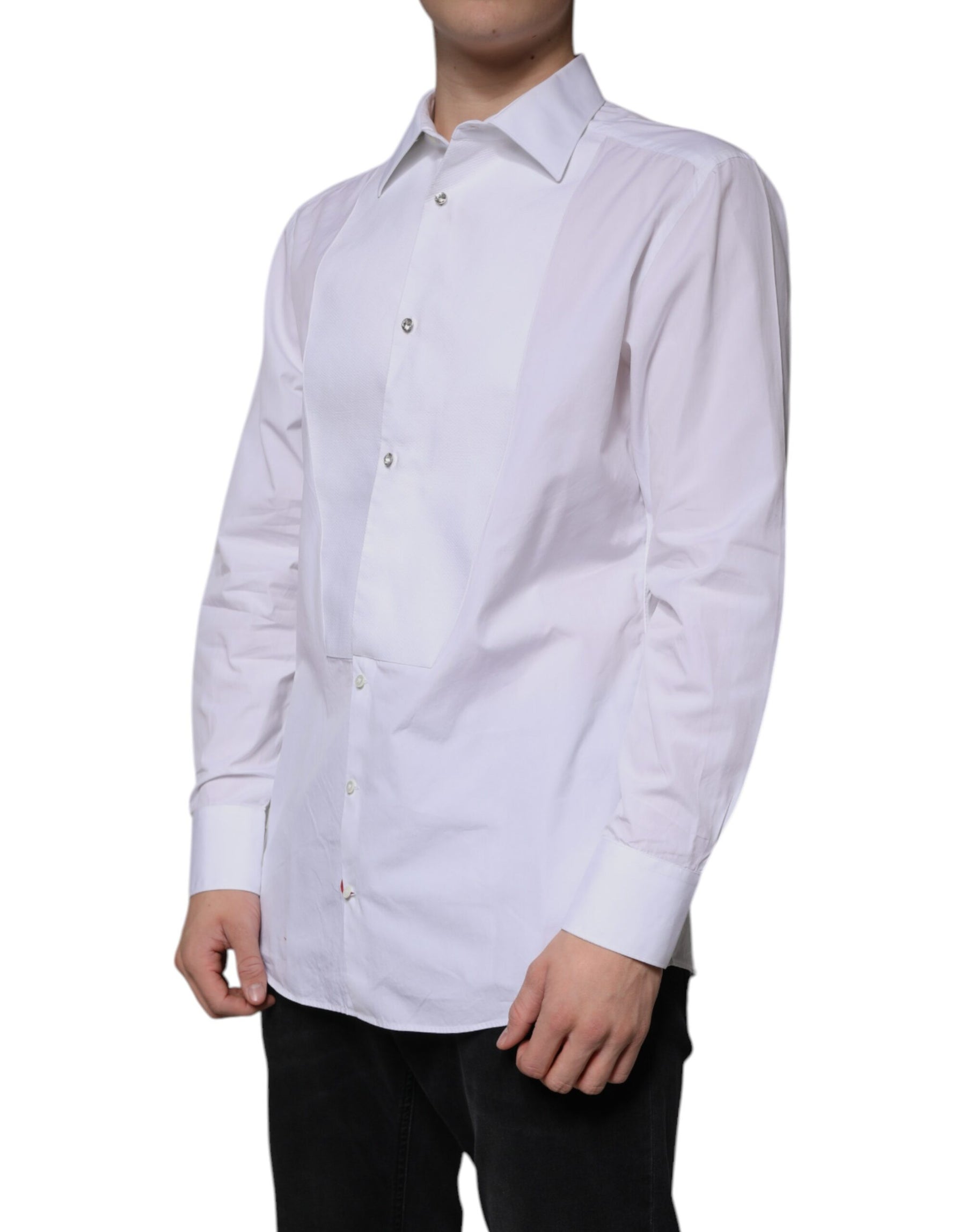 Dolce & Gabbana White Bib Cotton Poplin GOLD Men Formal Shirt | Regal Royce