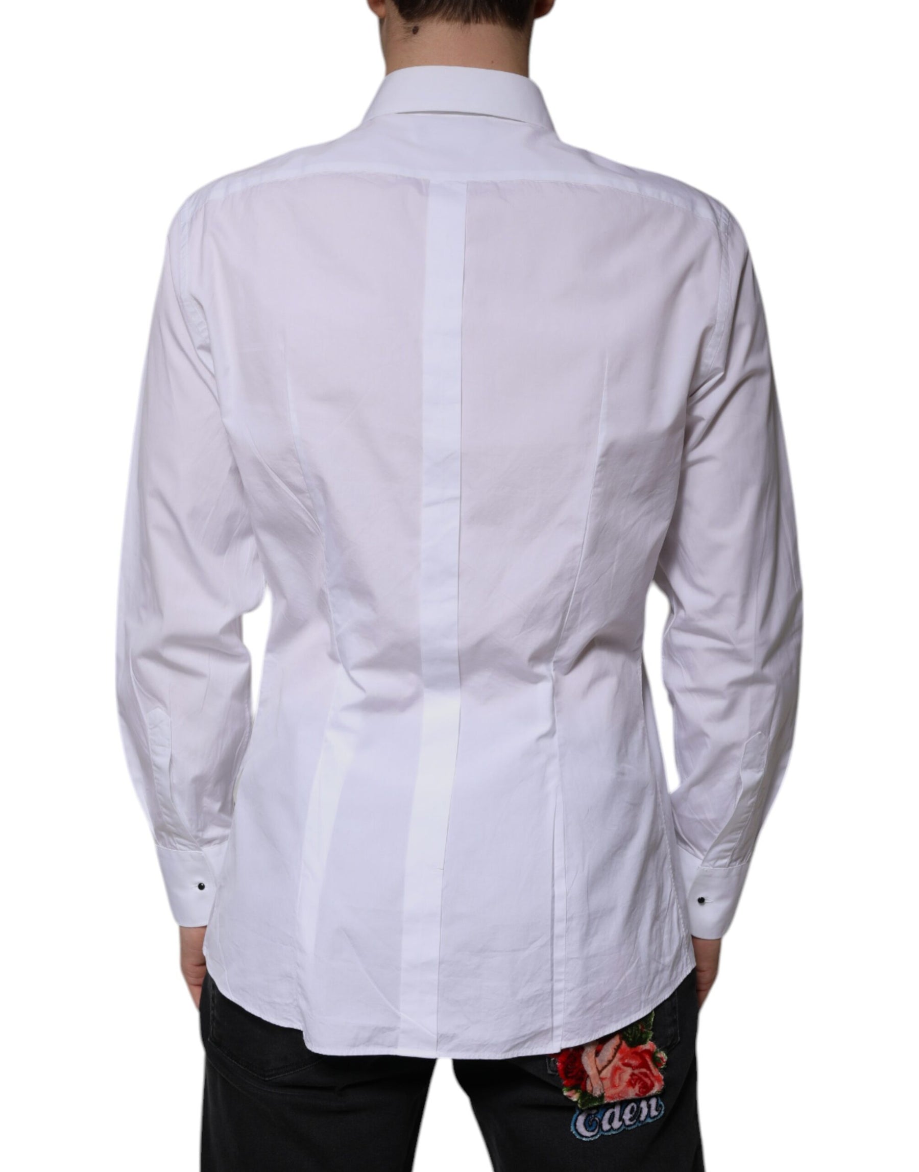 Dolce & Gabbana White Bib Cotton Poplin GOLD Men Formal Shirt | Regal Royce