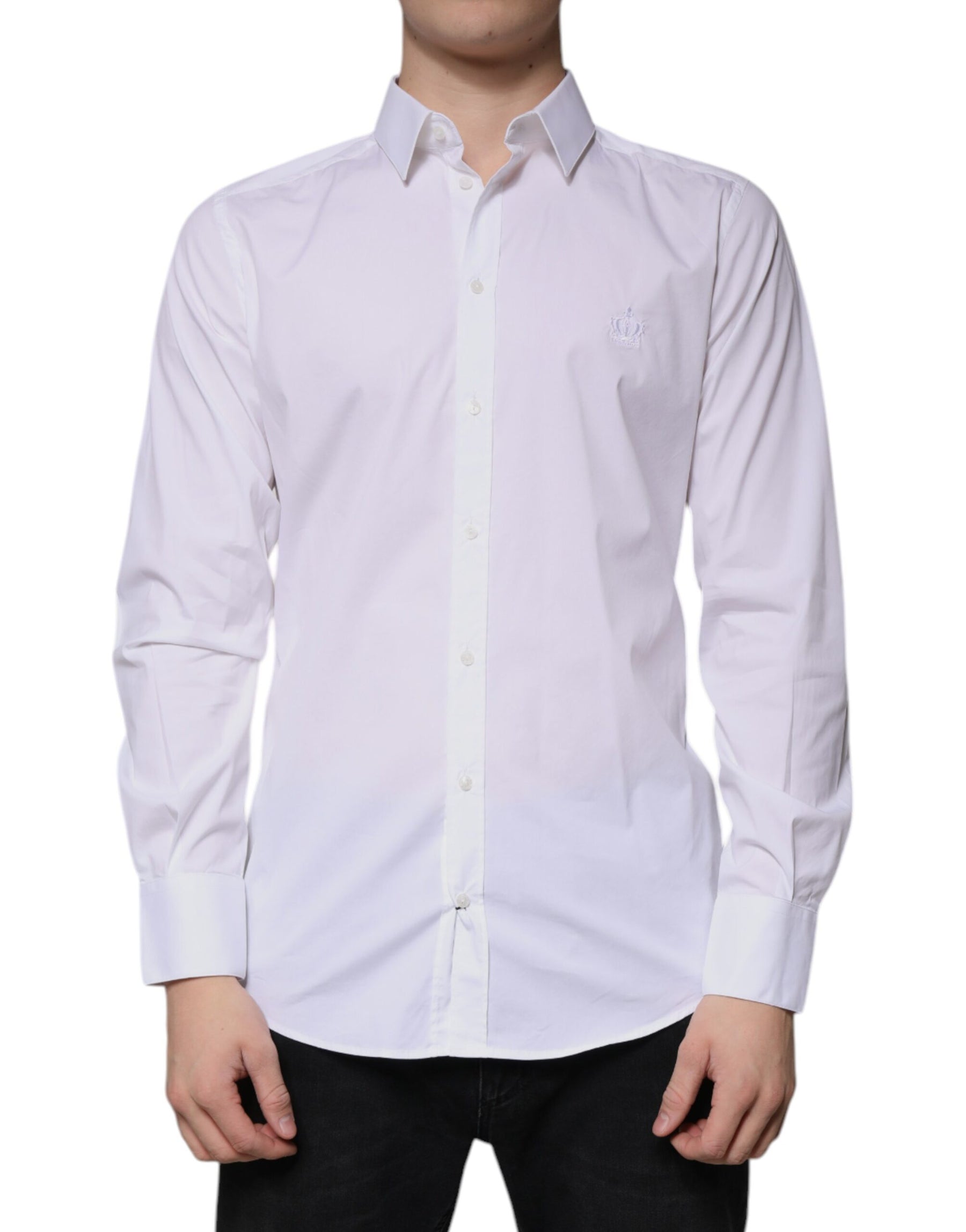 Dolce & Gabbana White Cotton Long Sleeve GOLD Dress Shirt | Regal Royce