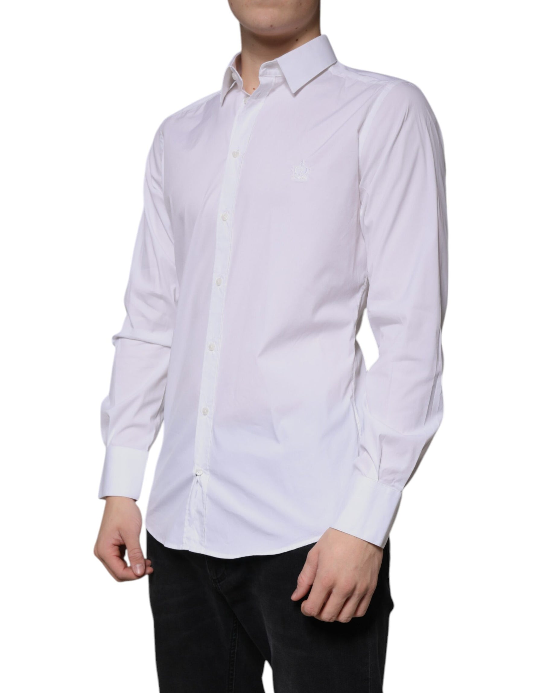 Dolce & Gabbana White Cotton Long Sleeve GOLD Dress Shirt | Regal Royce