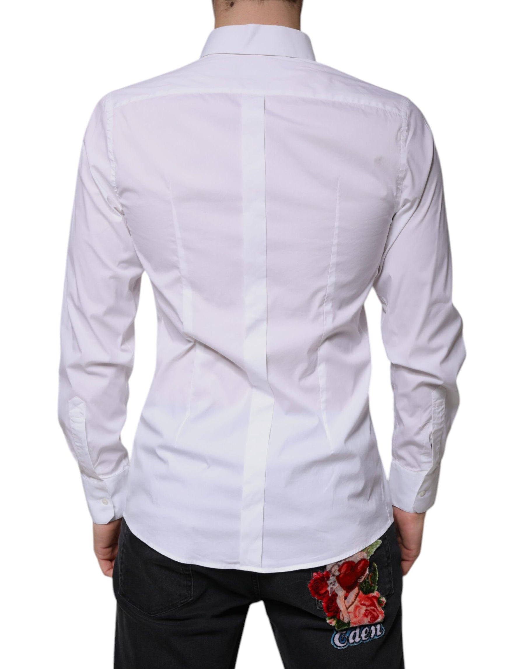 Dolce & Gabbana White Cotton Long Sleeve GOLD Dress Shirt | Regal Royce