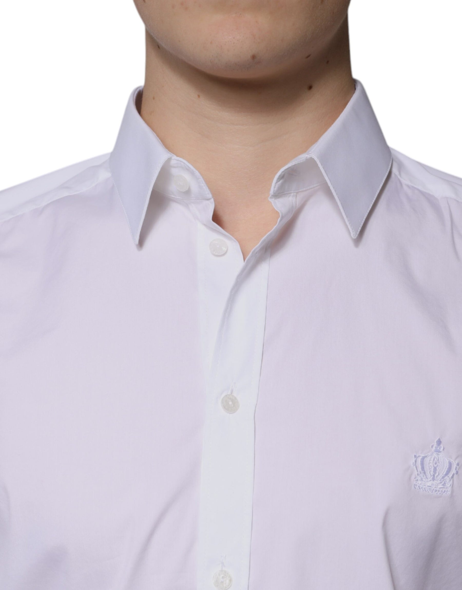 Dolce & Gabbana White Cotton Long Sleeve GOLD Dress Shirt | Regal Royce