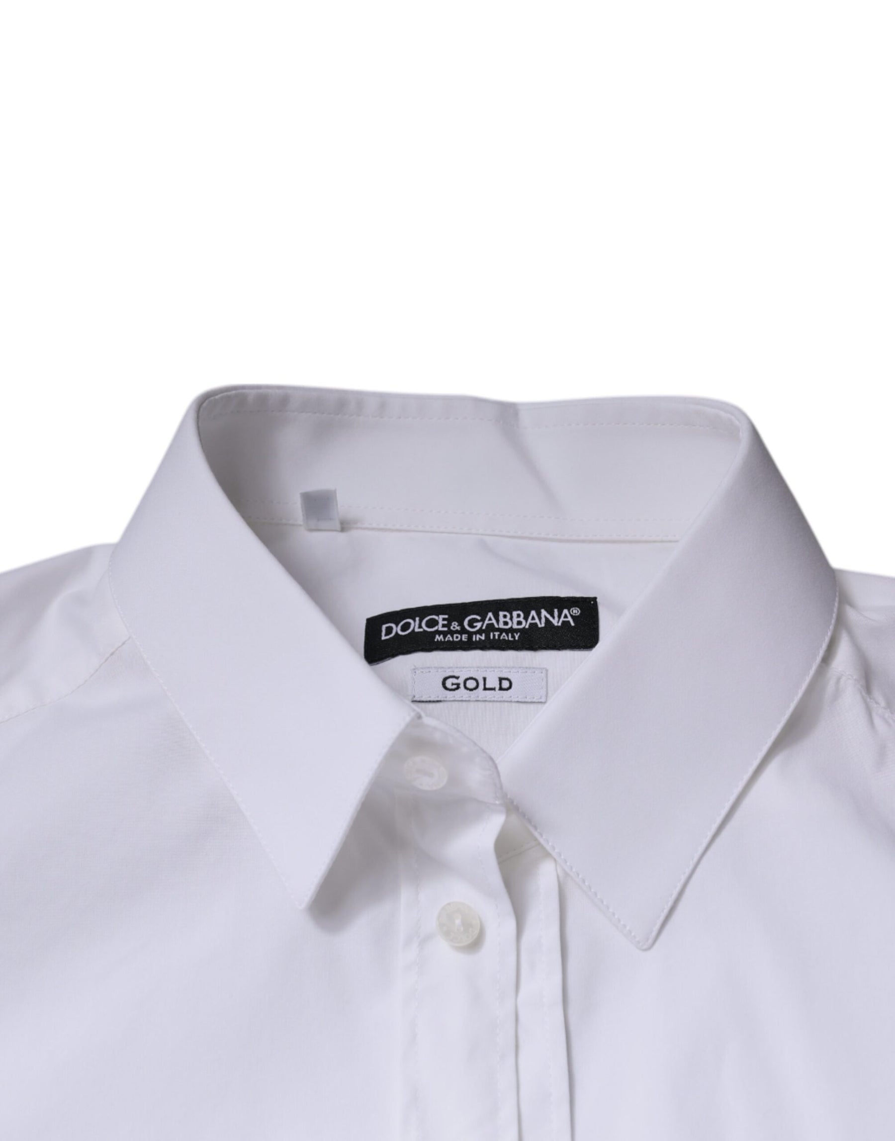 Dolce & Gabbana White Cotton Long Sleeve GOLD Dress Shirt | Regal Royce