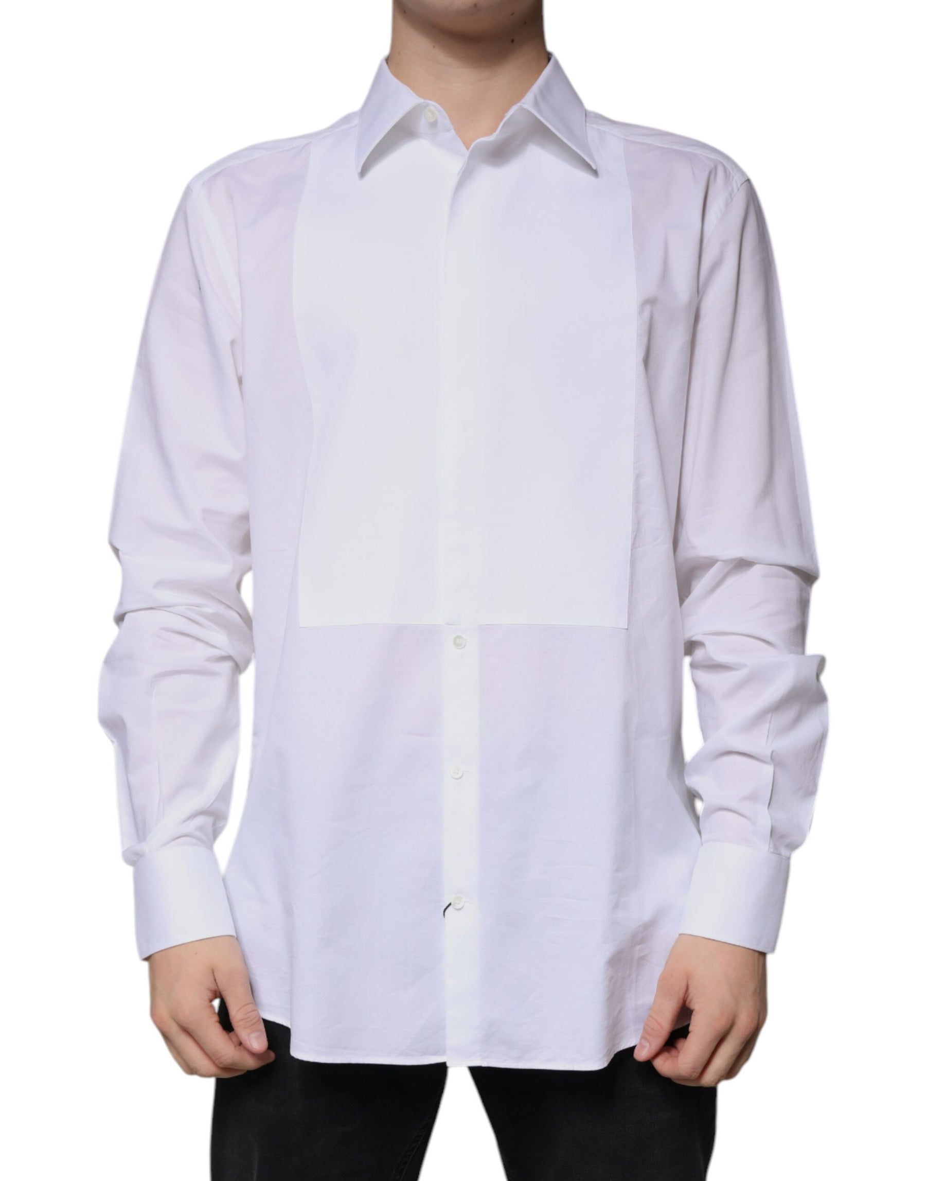 Dolce & Gabbana White Bib Cotton Poplin GOLD Formal Shirt | Regal Royce