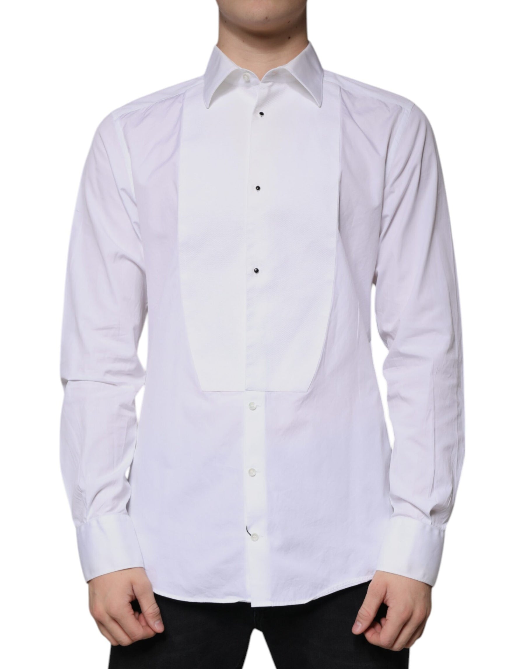 Dolce & Gabbana White Bib Cotton Poplin GOLD Men Formal Shirt | Regal Royce