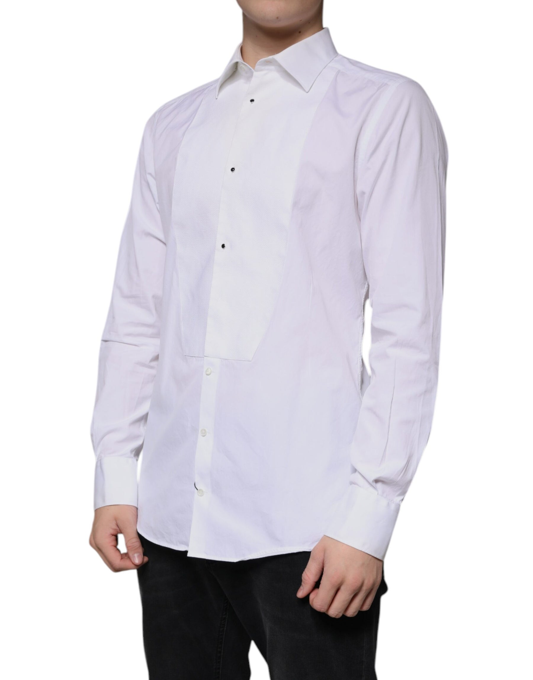 Dolce & Gabbana White Bib Cotton Poplin GOLD Men Formal Shirt | Regal Royce