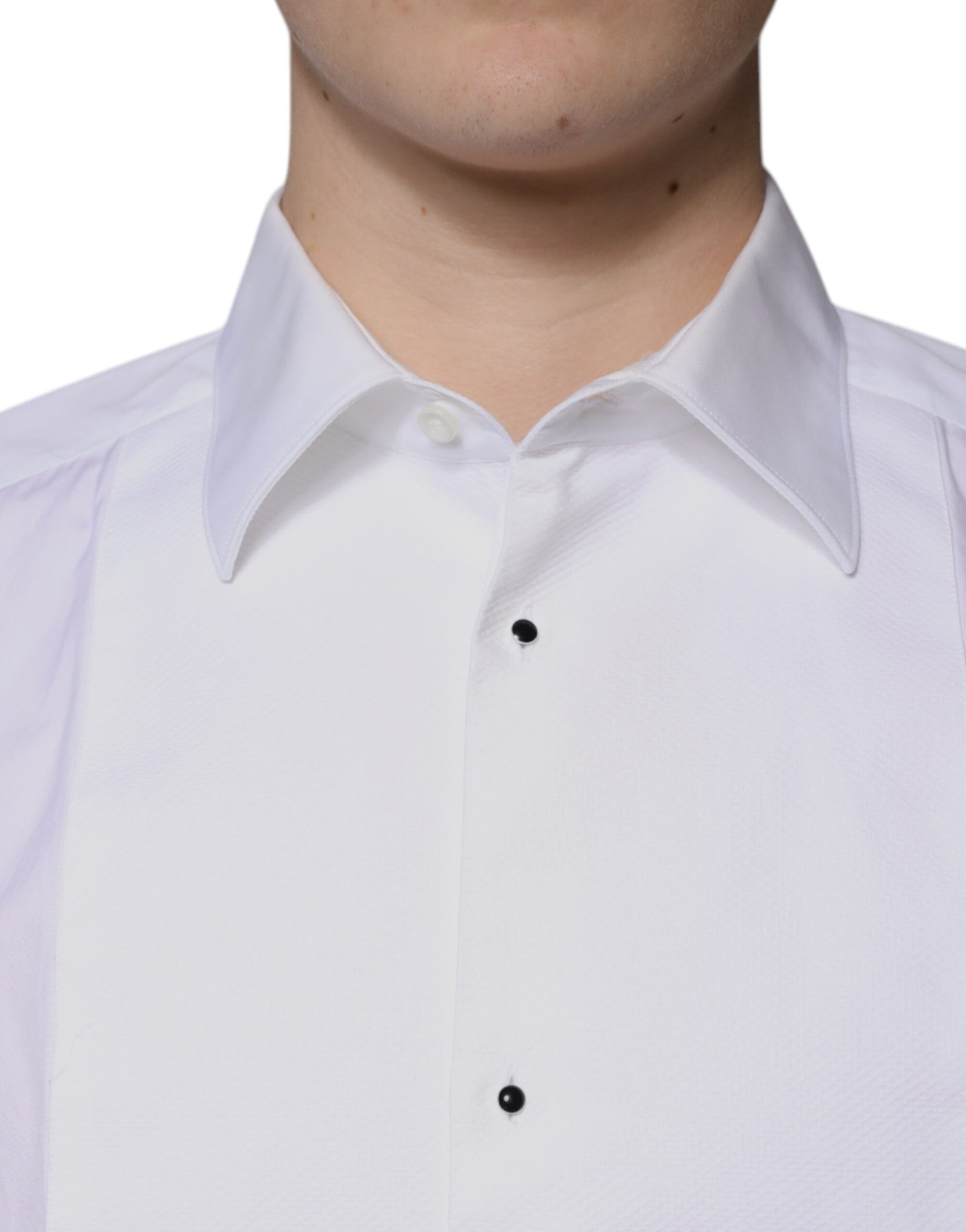 Dolce & Gabbana White Bib Cotton Poplin GOLD Men Formal Shirt | Regal Royce