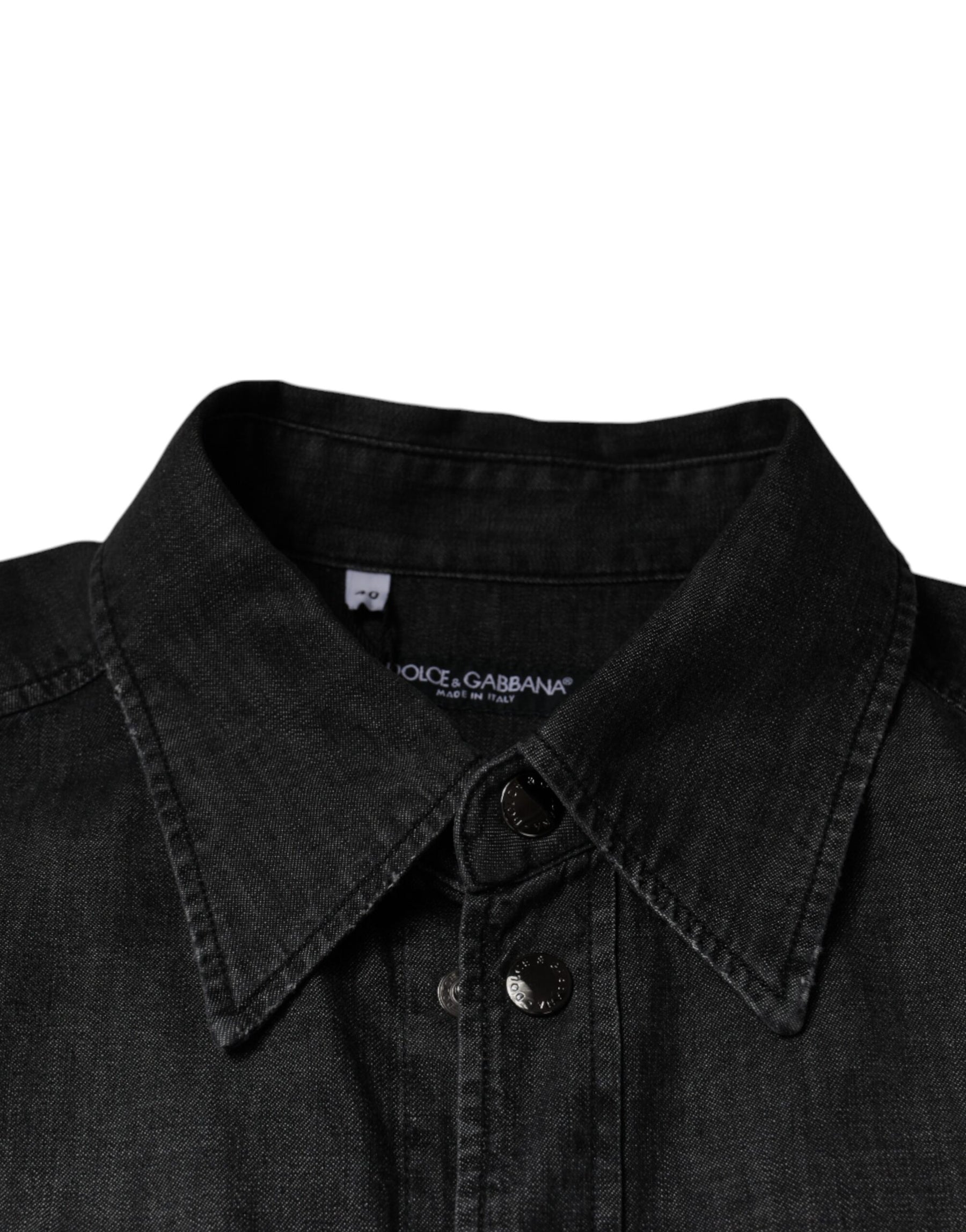 Dolce & Gabbana Black Logo Cotton Button Down Denim Shirt | Regal Royce