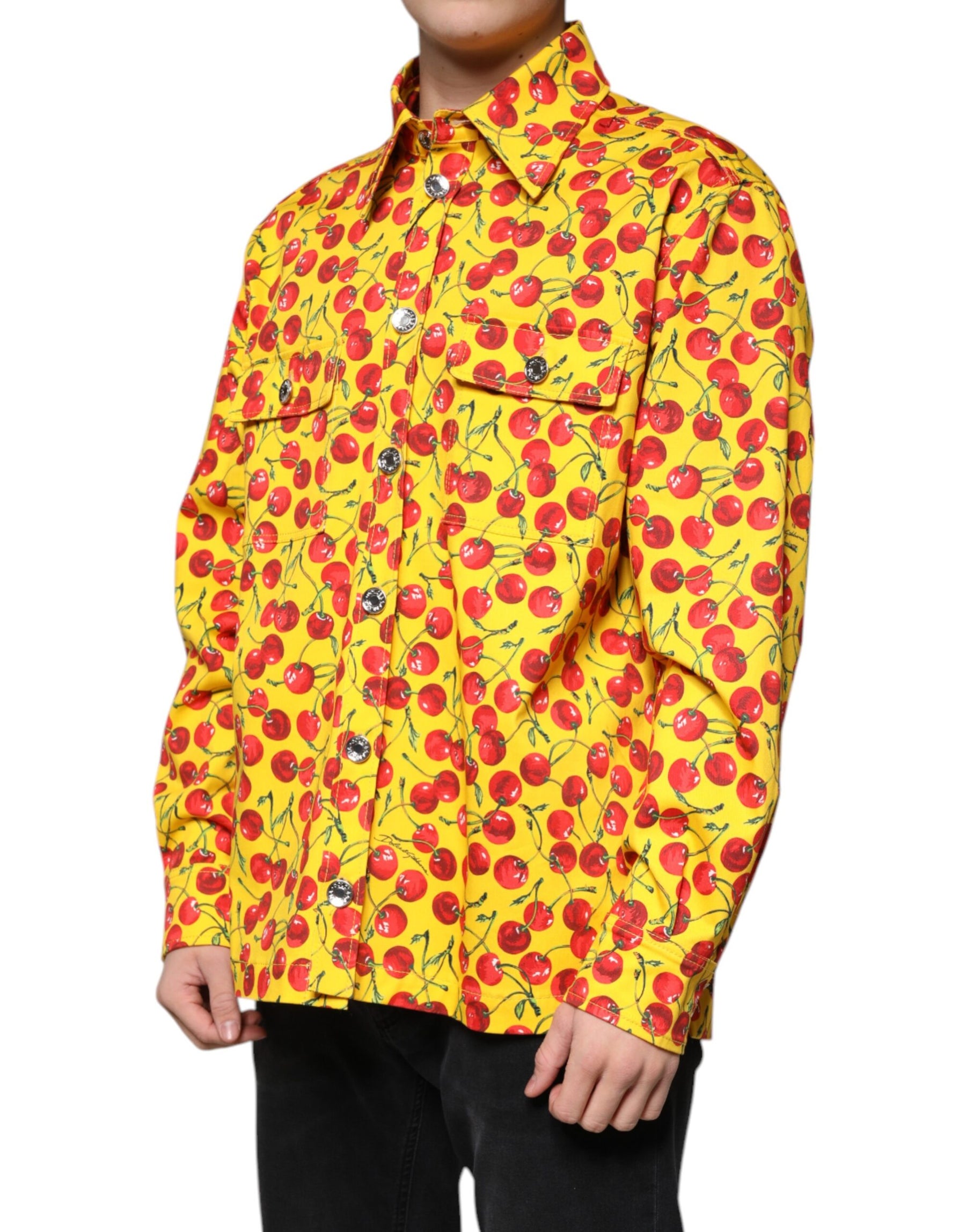 Dolce & Gabbana Yellow Cherry Button Down Men Casual Shirt | Regal Royce