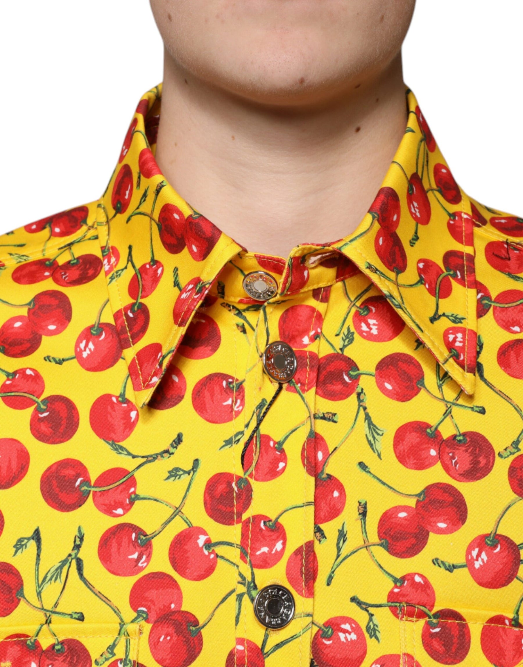Dolce & Gabbana Yellow Cherry Button Down Men Casual Shirt | Regal Royce