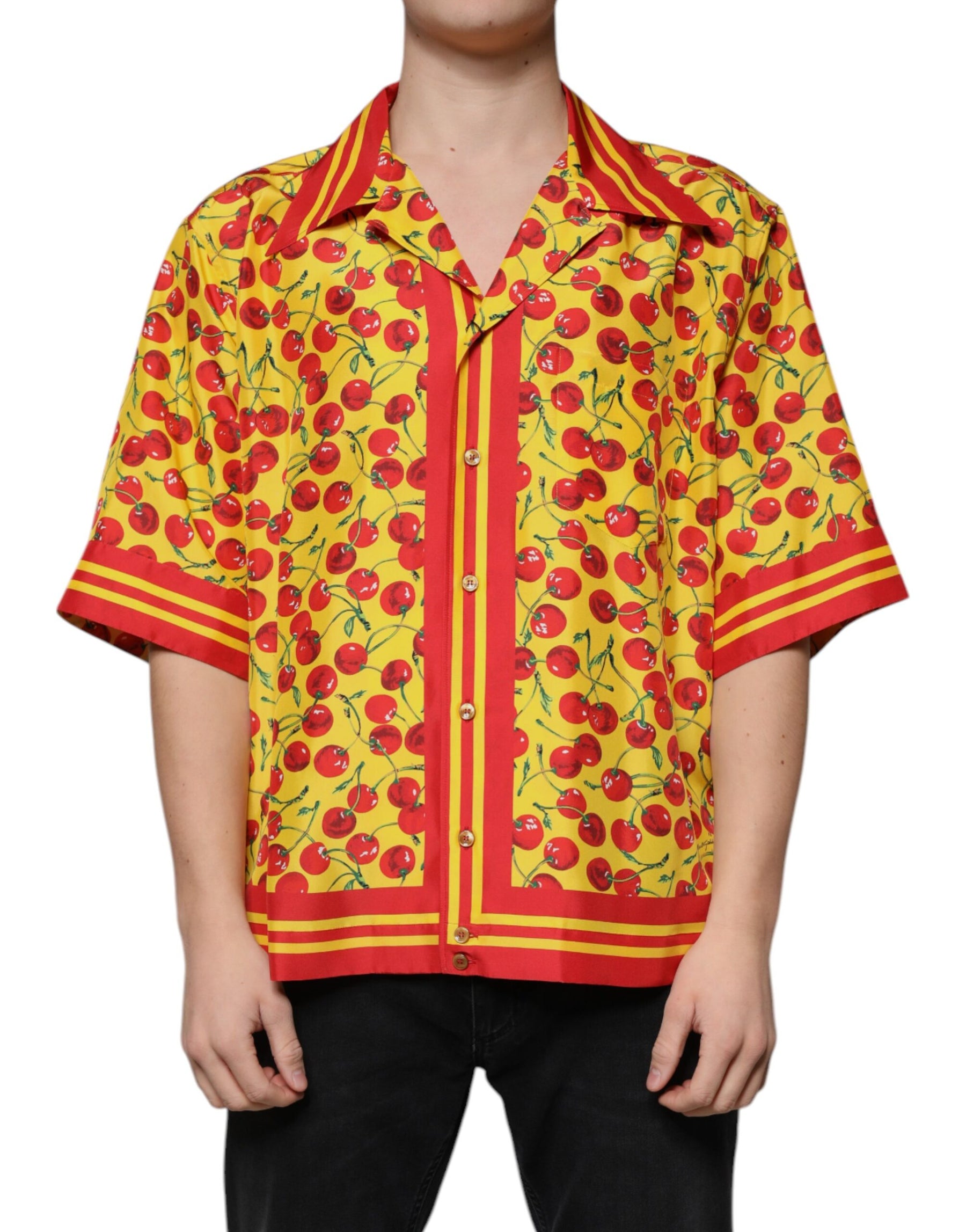 Dolce & Gabbana Yellow Cherry Button Down Silk Casual Shirt | Regal Royce