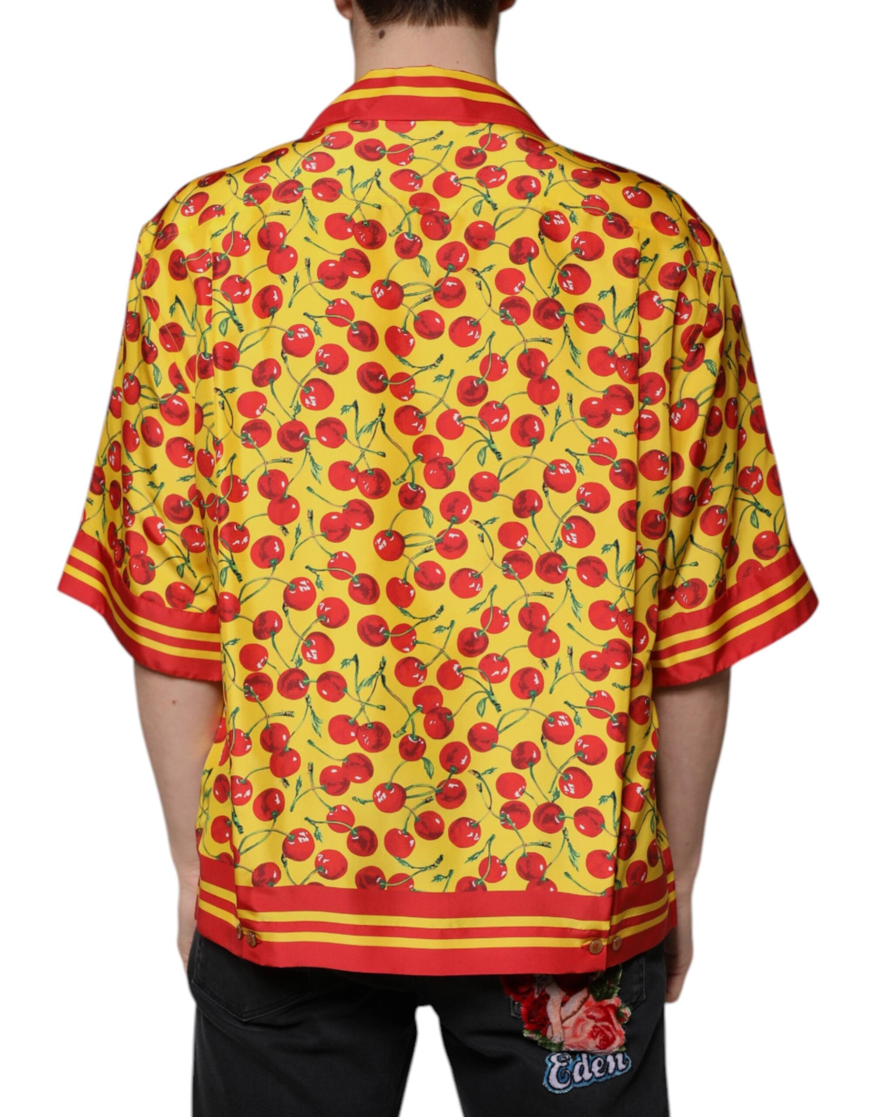 Dolce & Gabbana Yellow Cherry Button Down Silk Casual Shirt | Regal Royce