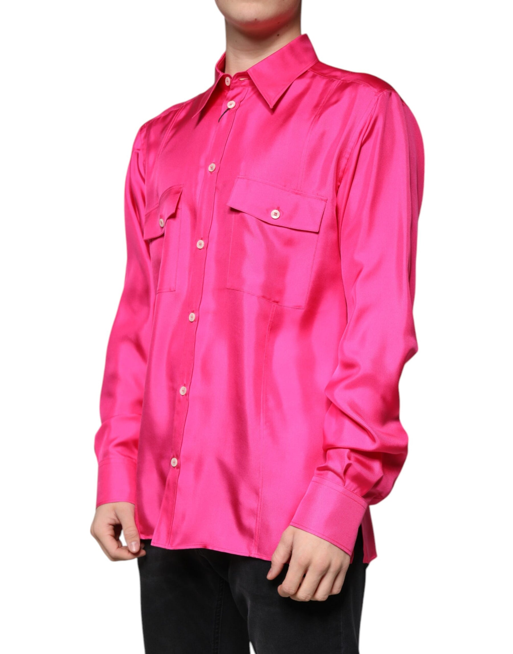 Dolce & Gabbana Pink Silk Collared Button Down Men Shirt | Regal Royce