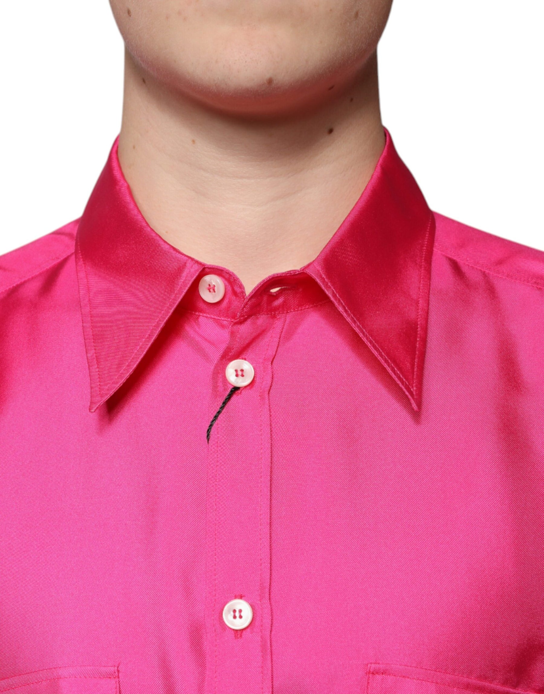 Dolce & Gabbana Pink Silk Collared Button Down Men Shirt | Regal Royce