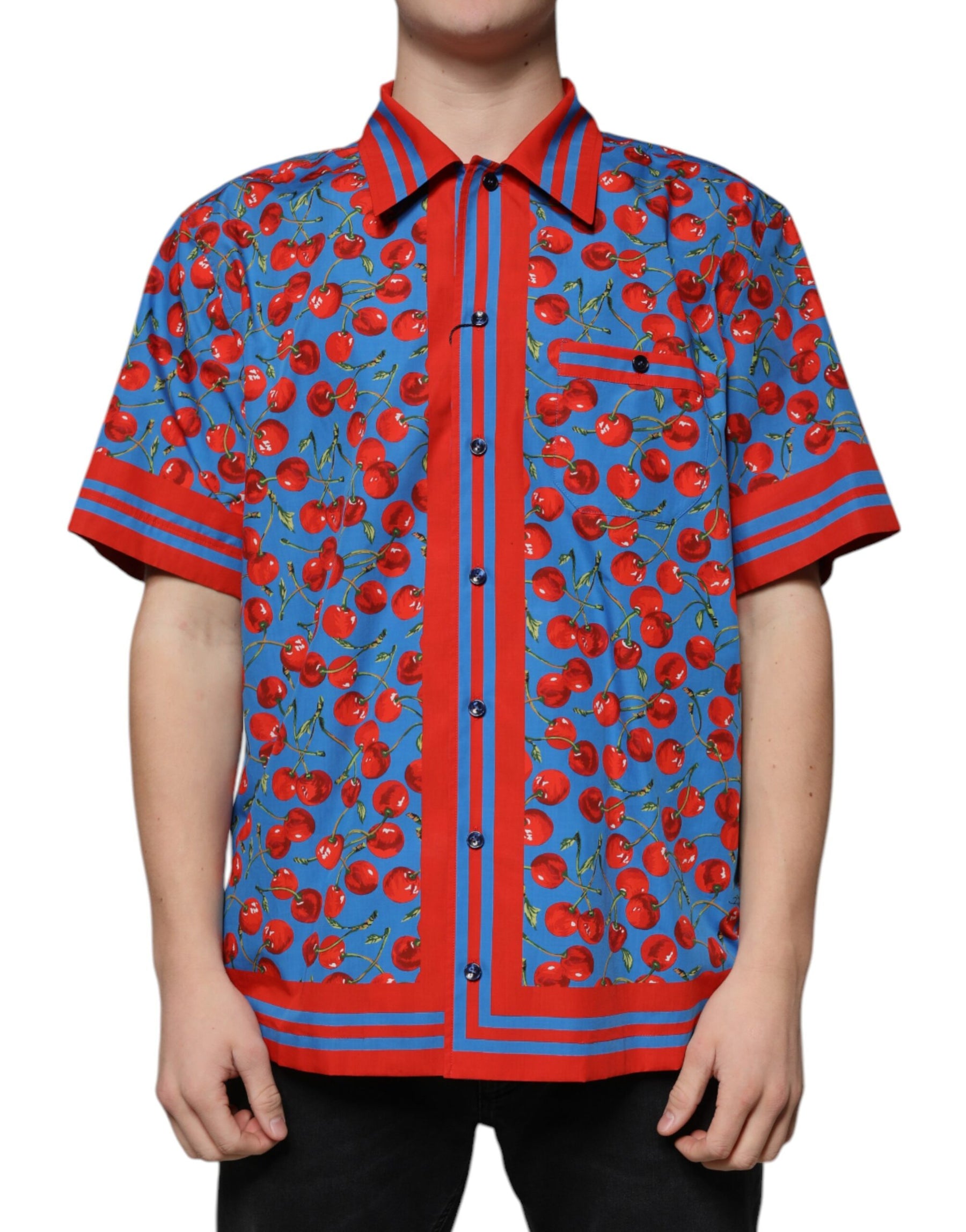Dolce & Gabbana Blue Cherry Cotton Button Down Casual Shirt | Regal Royce