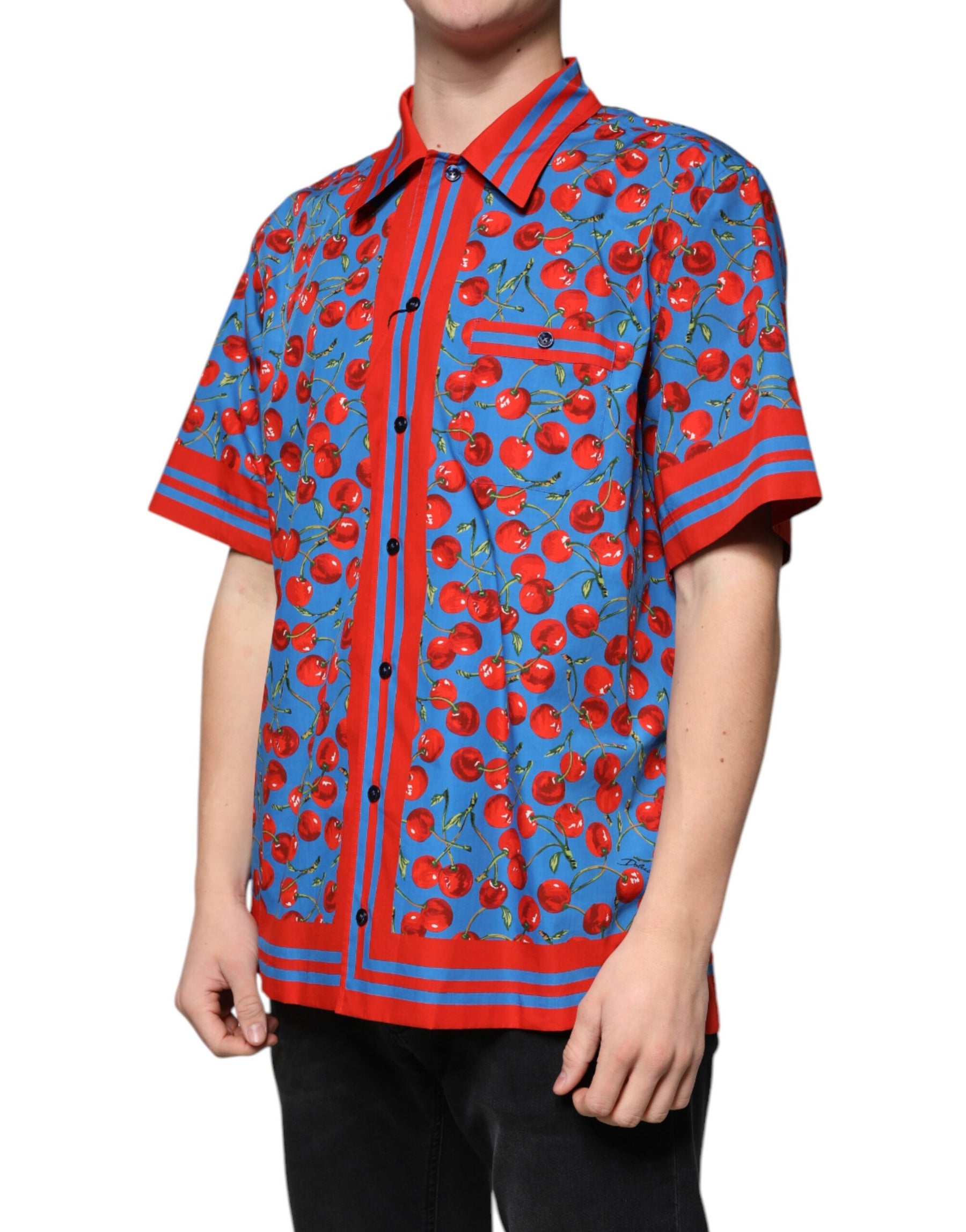 Dolce & Gabbana Blue Cherry Cotton Button Down Casual Shirt | Regal Royce