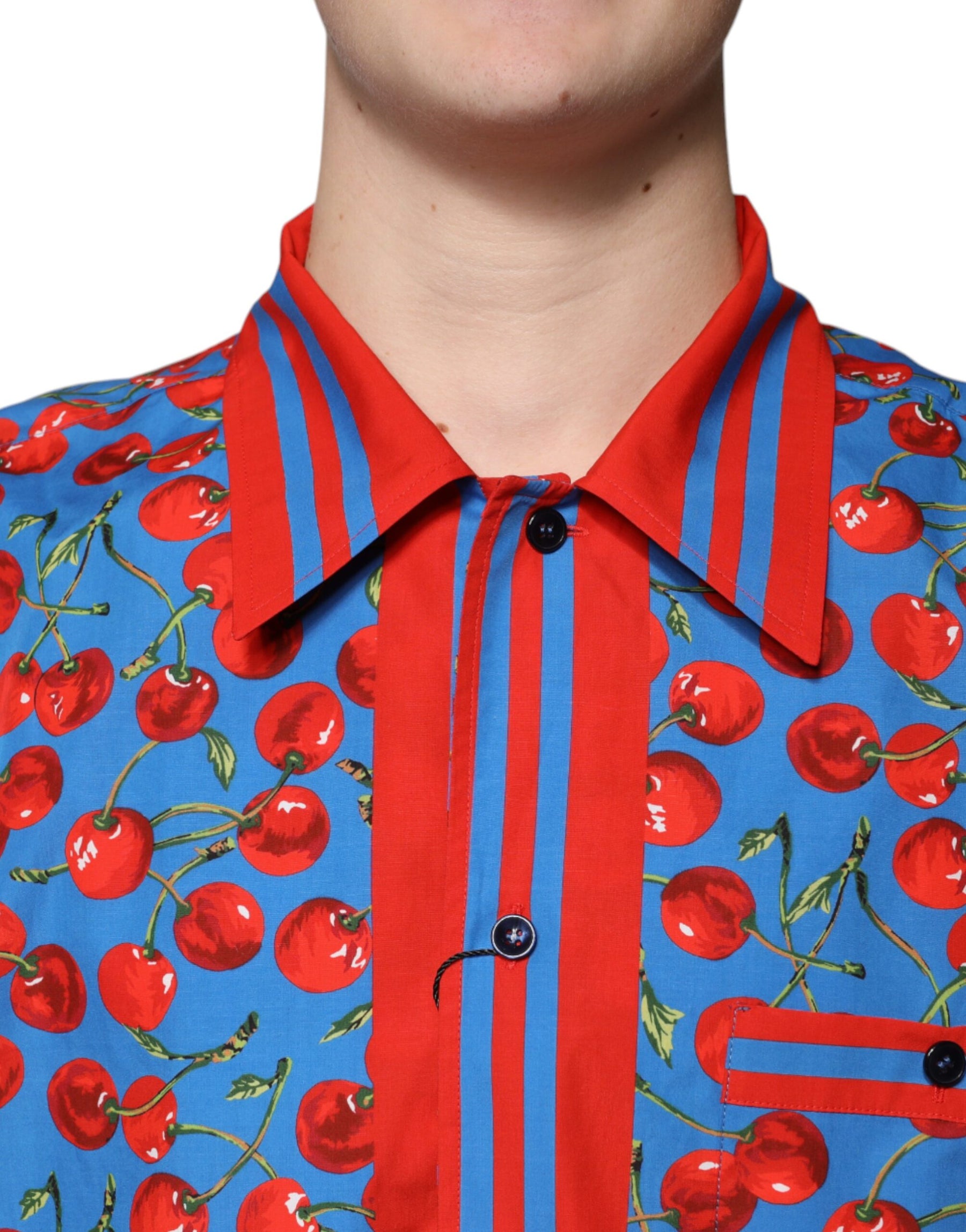 Dolce & Gabbana Blue Cherry Cotton Button Down Casual Shirt | Regal Royce