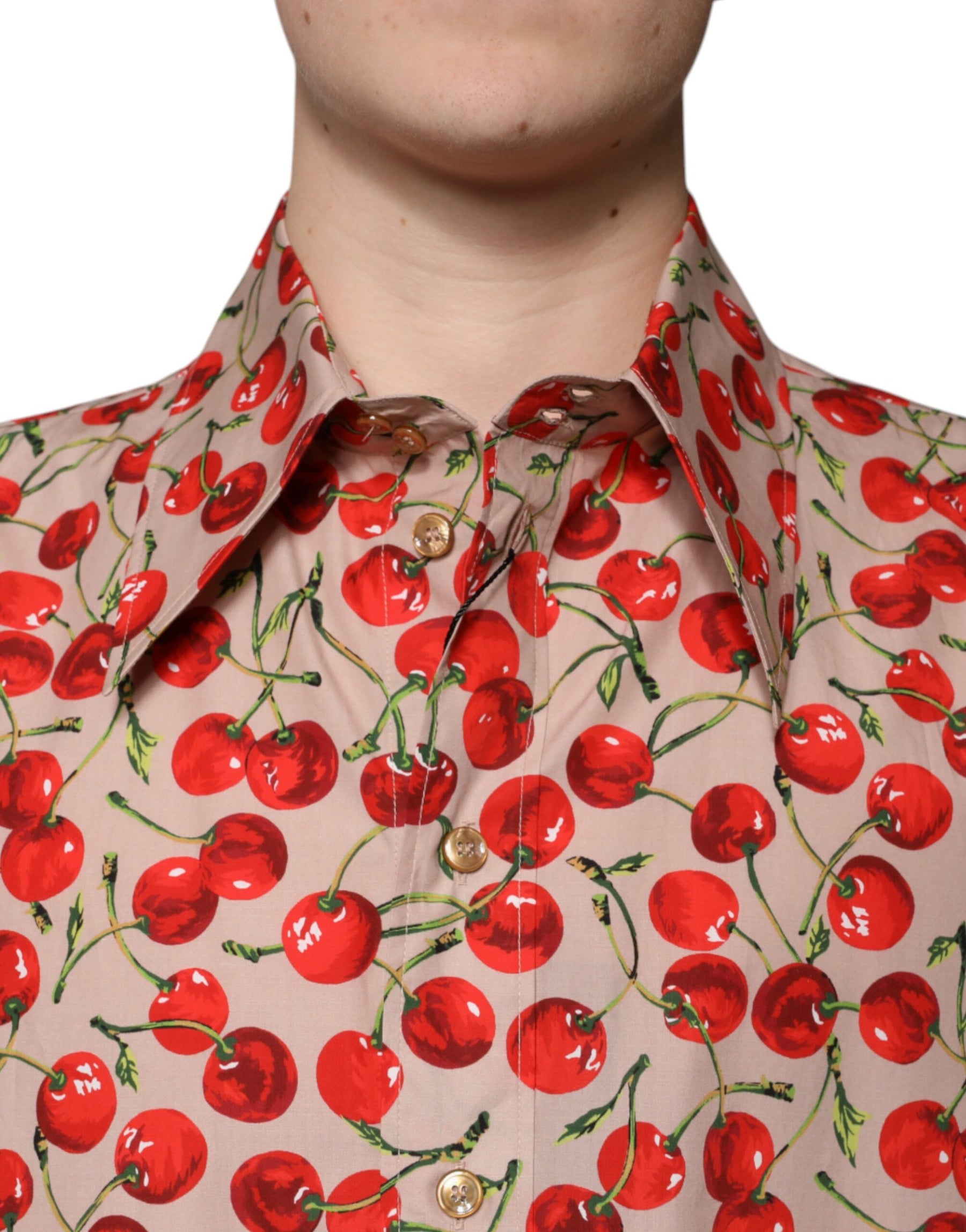 Dolce & Gabbana Beige Cherry Button Down Men Casual Shirt | Regal Royce