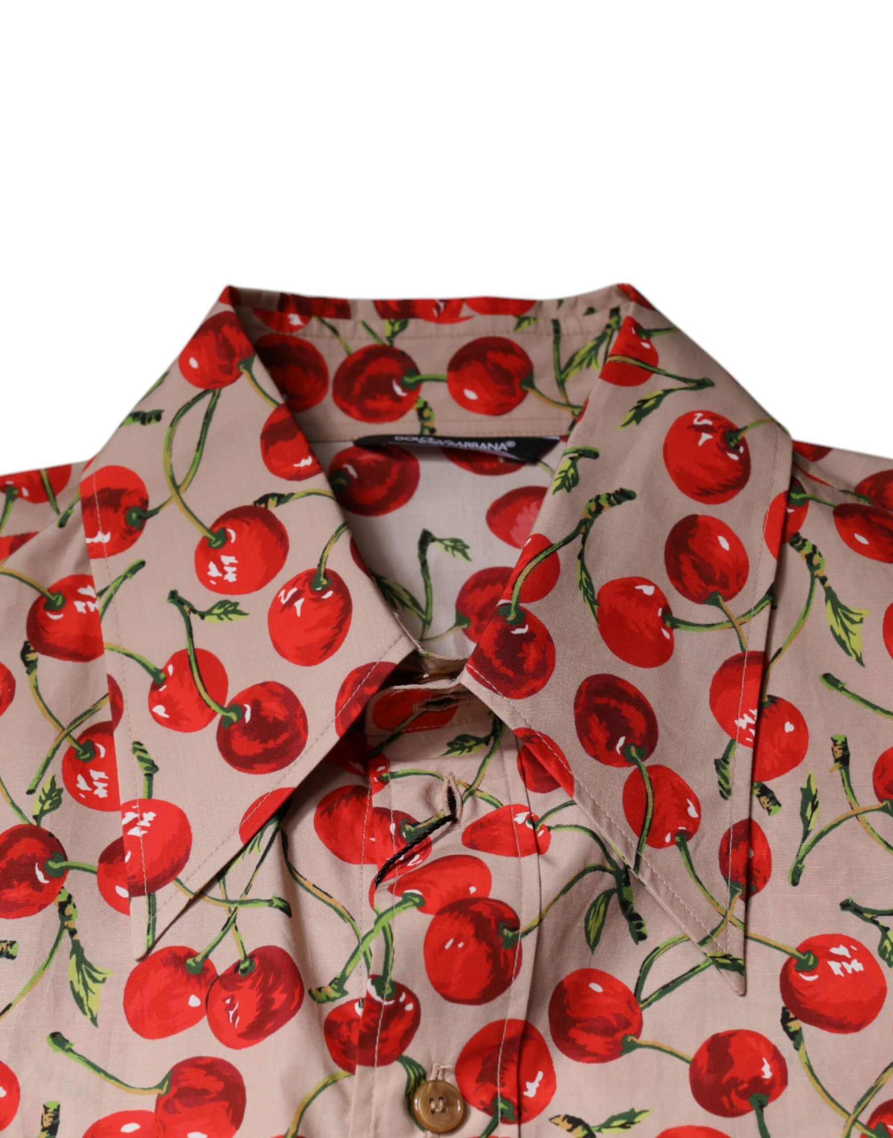 Dolce & Gabbana Beige Cherry Button Down Men Casual Shirt | Regal Royce
