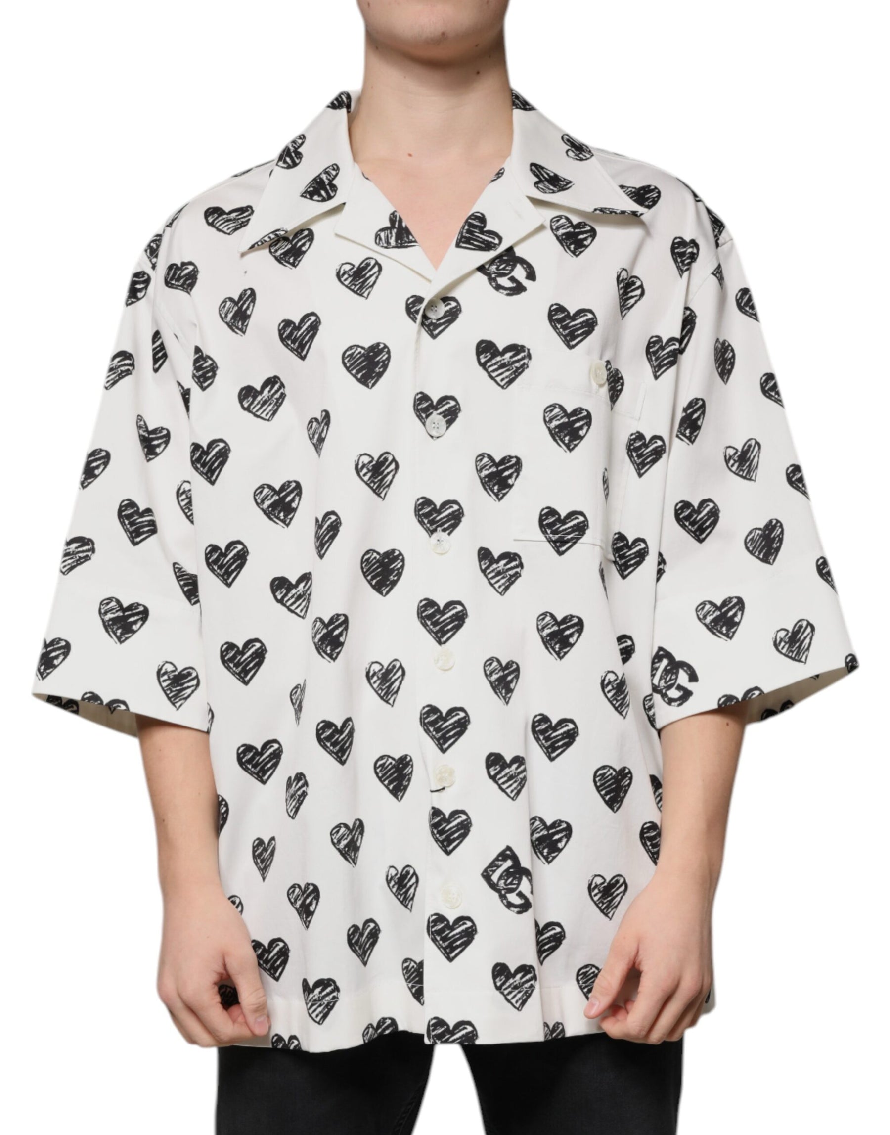 Dolce & Gabbana White Heart Print Short Sleeve Casual Shirt | Regal Royce