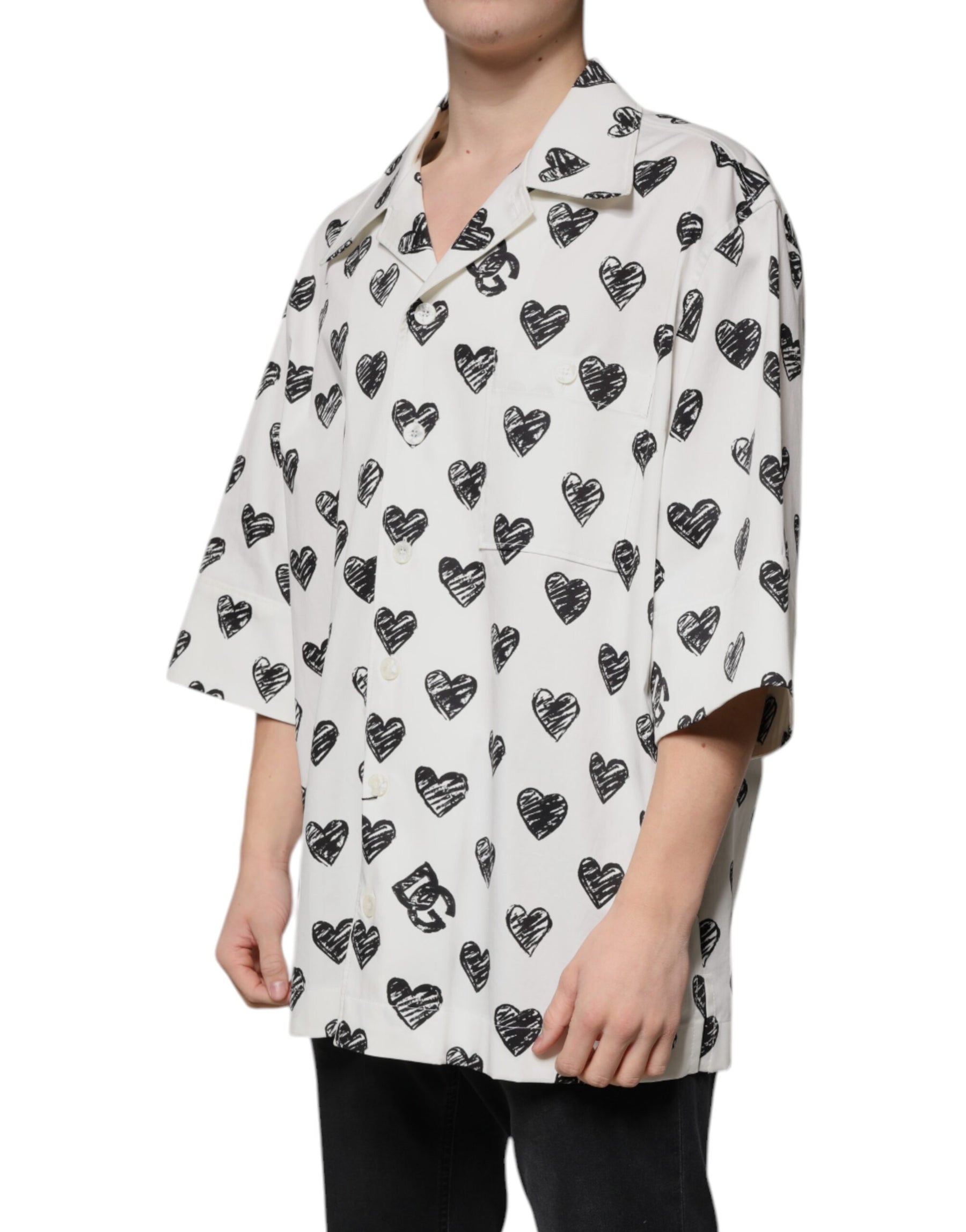 Dolce & Gabbana White Heart Print Short Sleeve Casual Shirt | Regal Royce