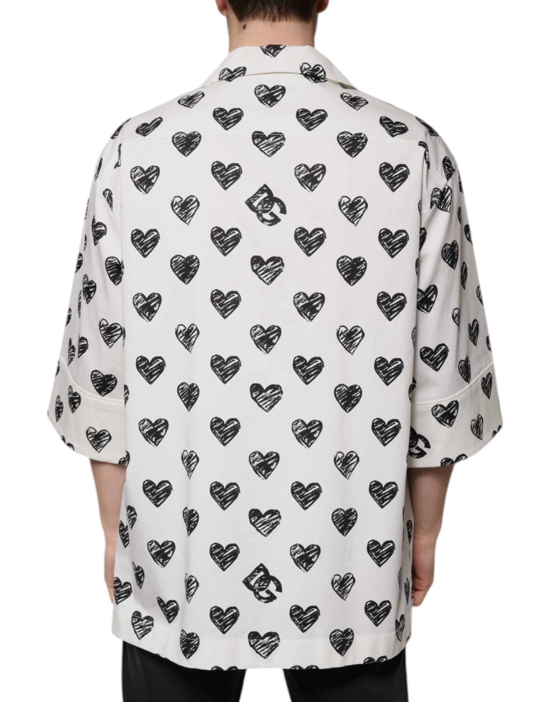 Dolce & Gabbana White Heart Print Short Sleeve Casual Shirt | Regal Royce