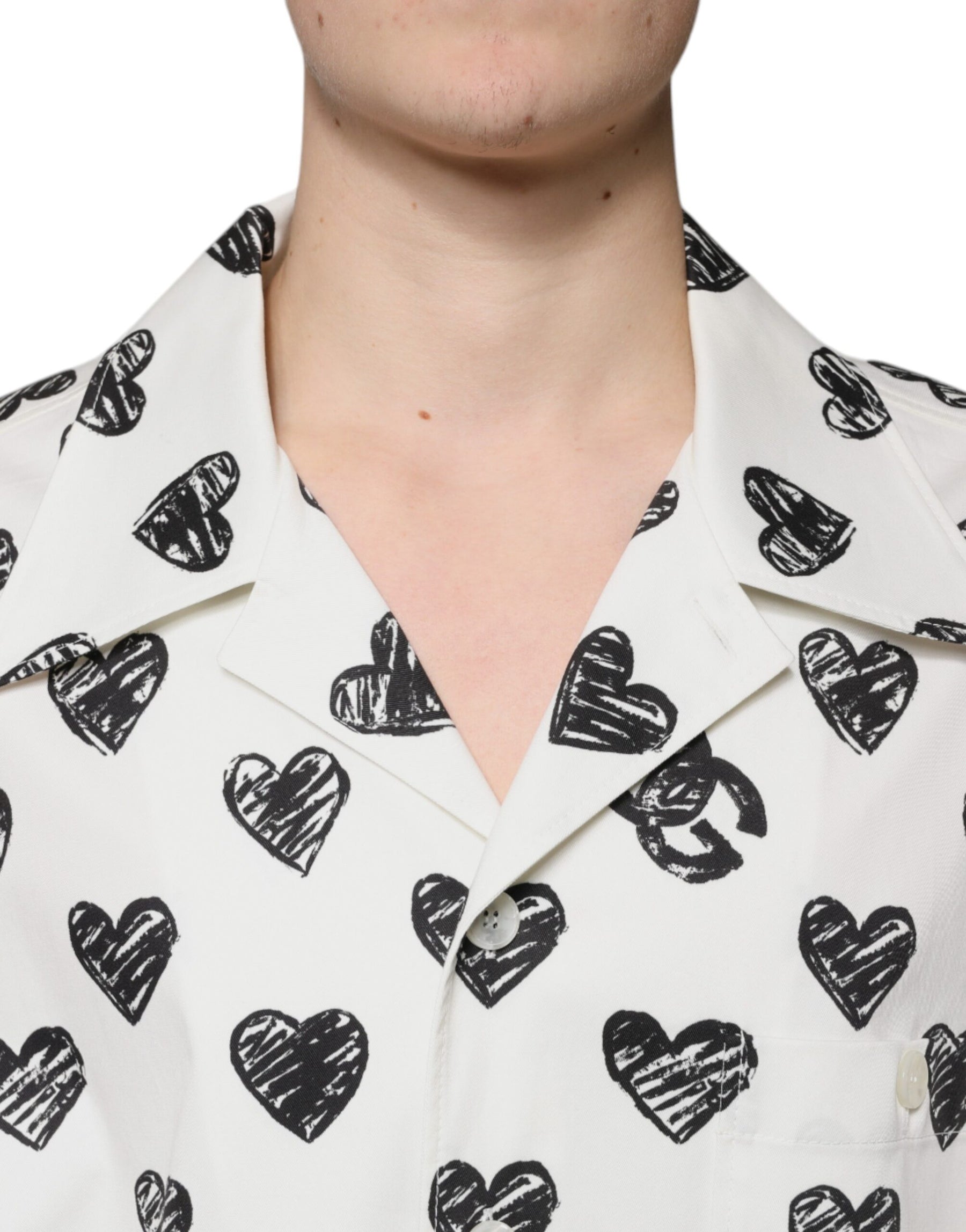 Dolce & Gabbana White Heart Print Short Sleeve Casual Shirt | Regal Royce