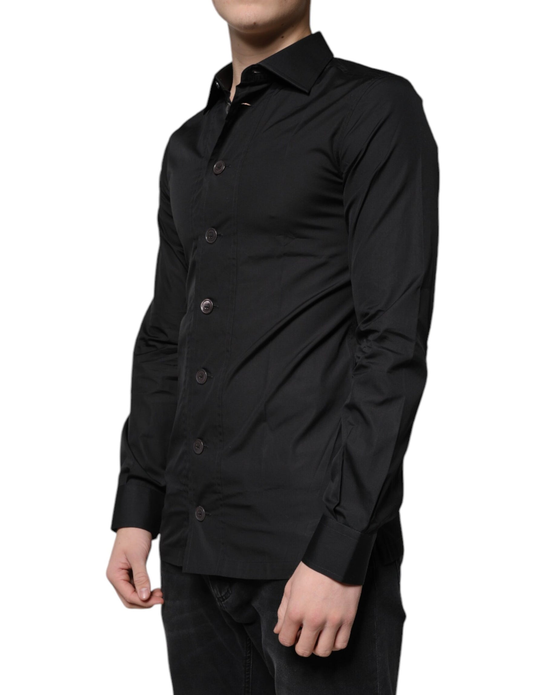 Dolce & Gabbana Black Cotton Formal Long Sleeves Dress Shirt | Regal Royce