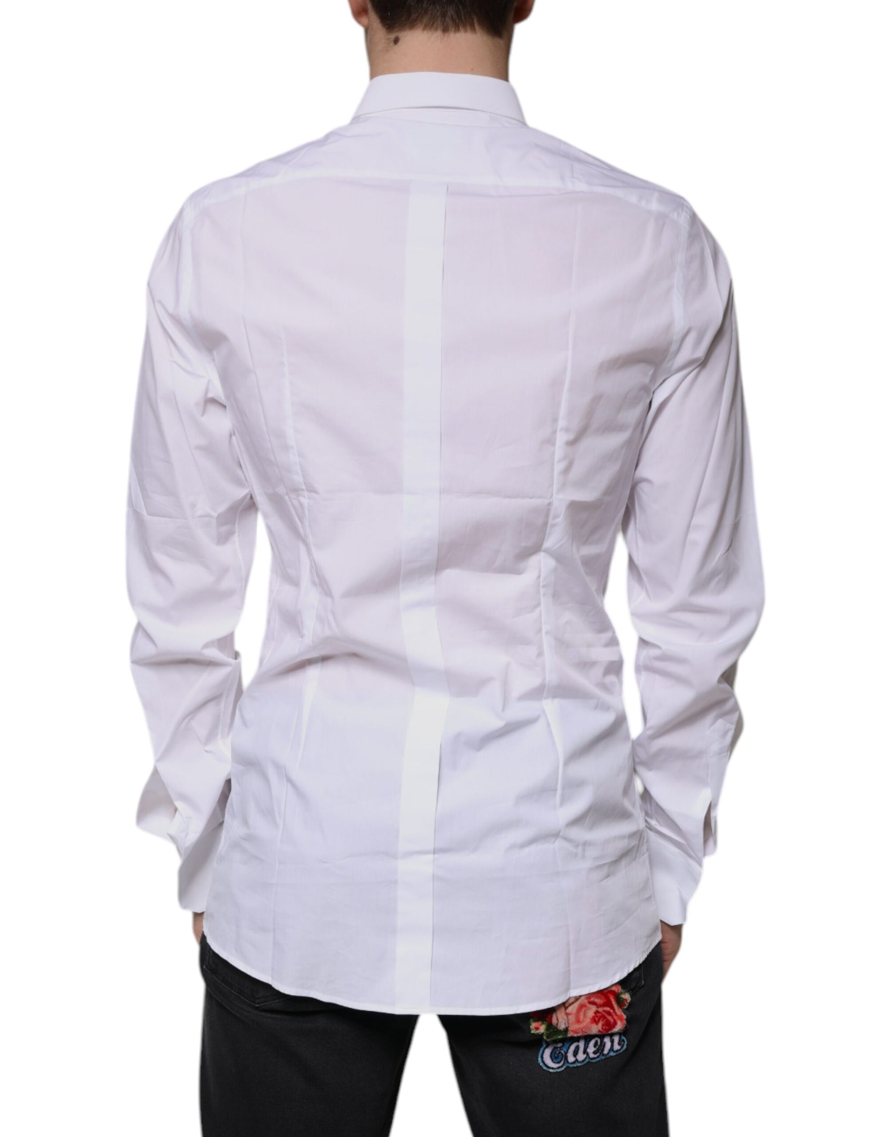 Dolce & Gabbana White Cotton Logo Formal Men GOLD Dress Shirt | Regal Royce