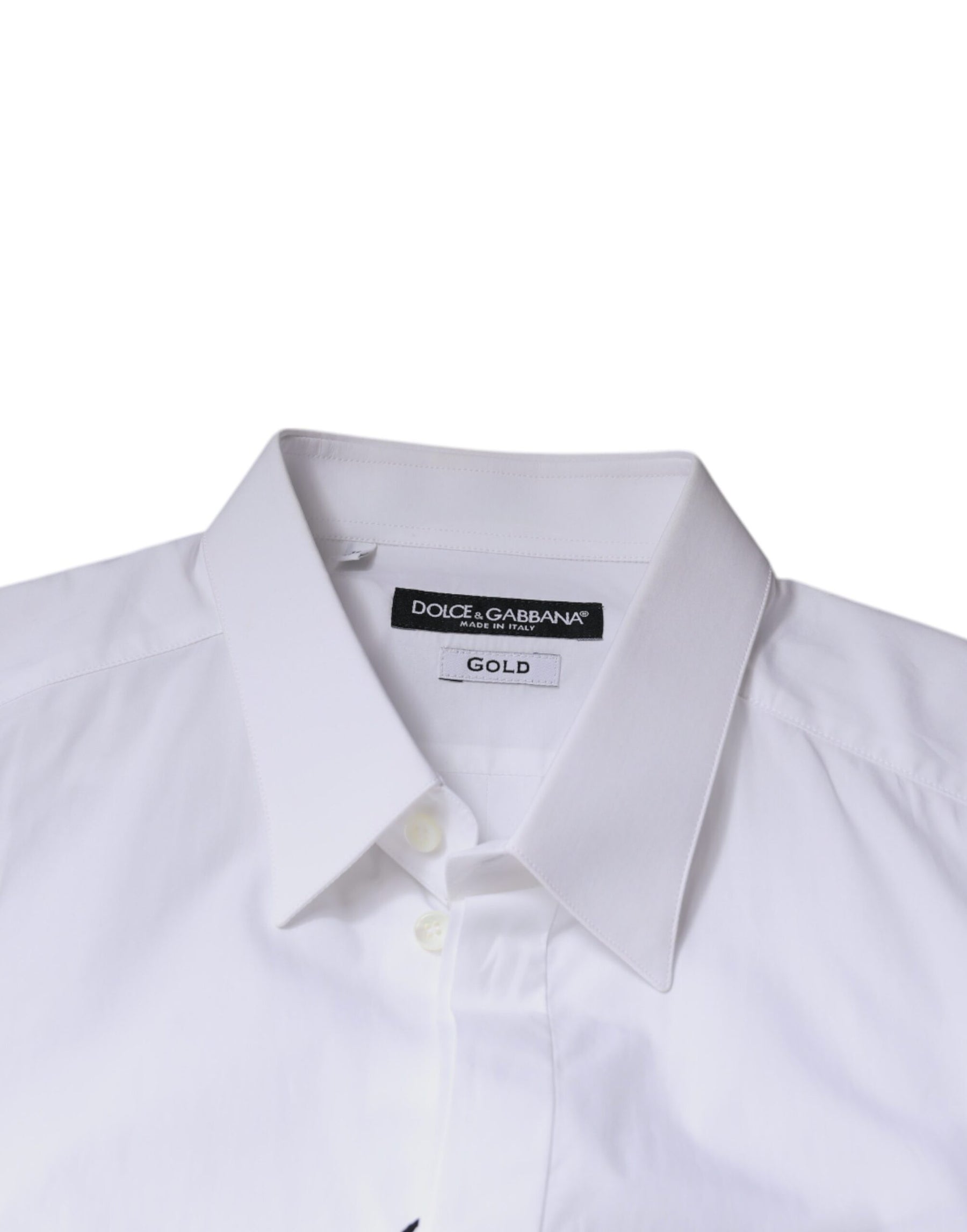 Dolce & Gabbana White Cotton Logo Formal Men GOLD Dress Shirt | Regal Royce