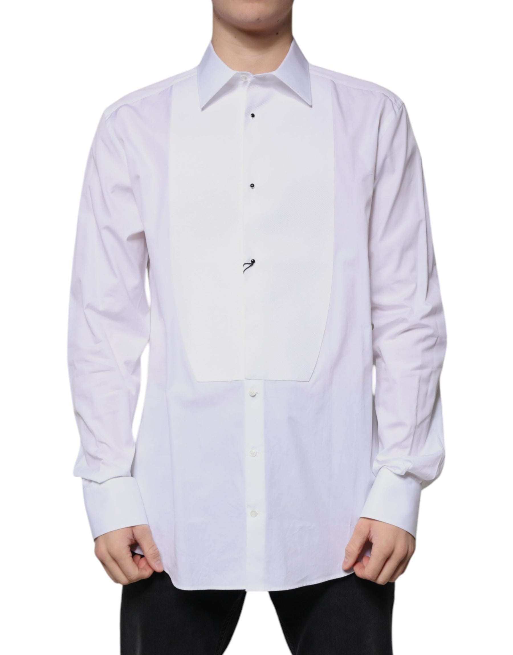 Dolce & Gabbana White Bib Cotton Poplin GOLD Formal Shirt | Regal Royce