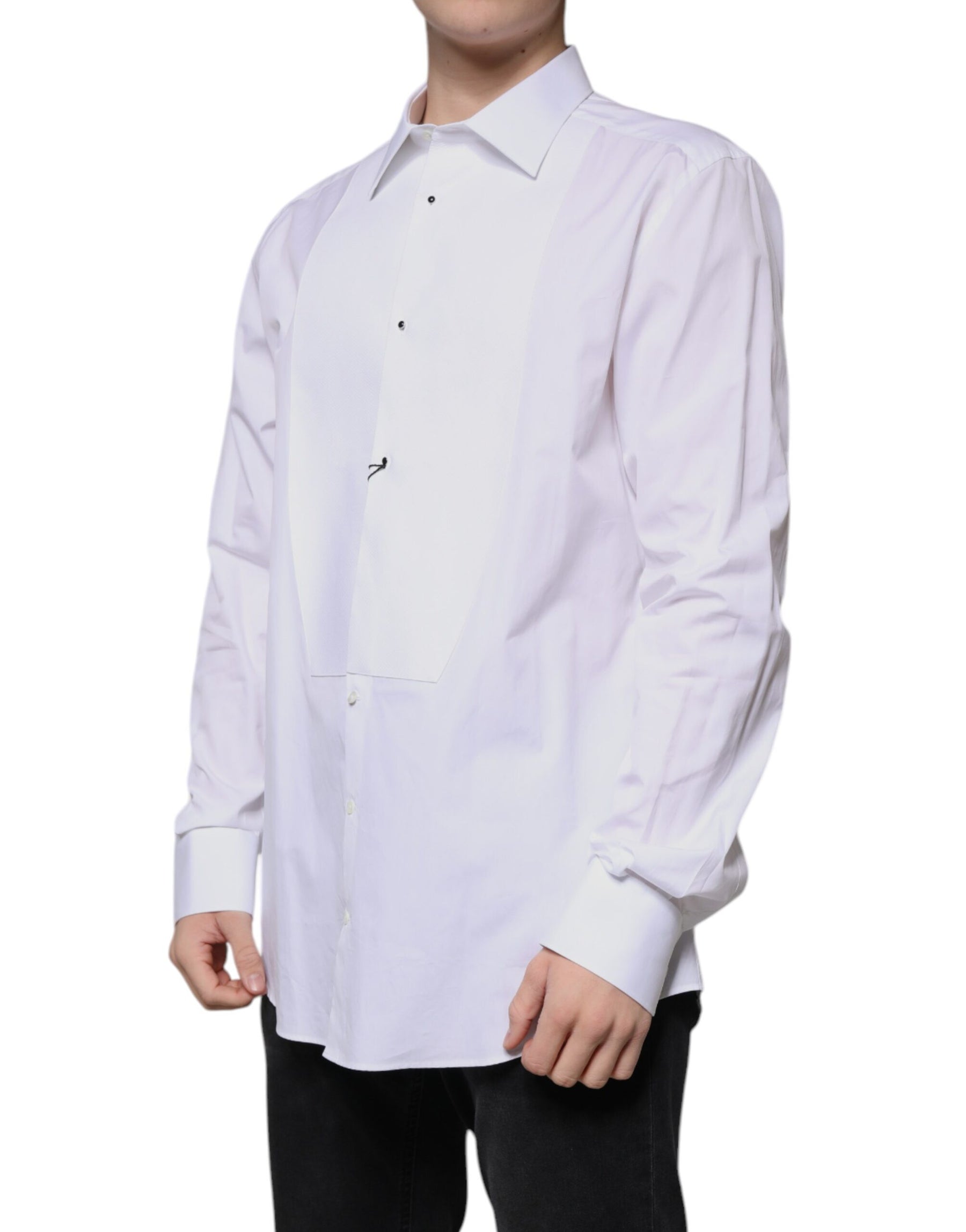 Dolce & Gabbana White Bib Cotton Poplin GOLD Formal Shirt | Regal Royce