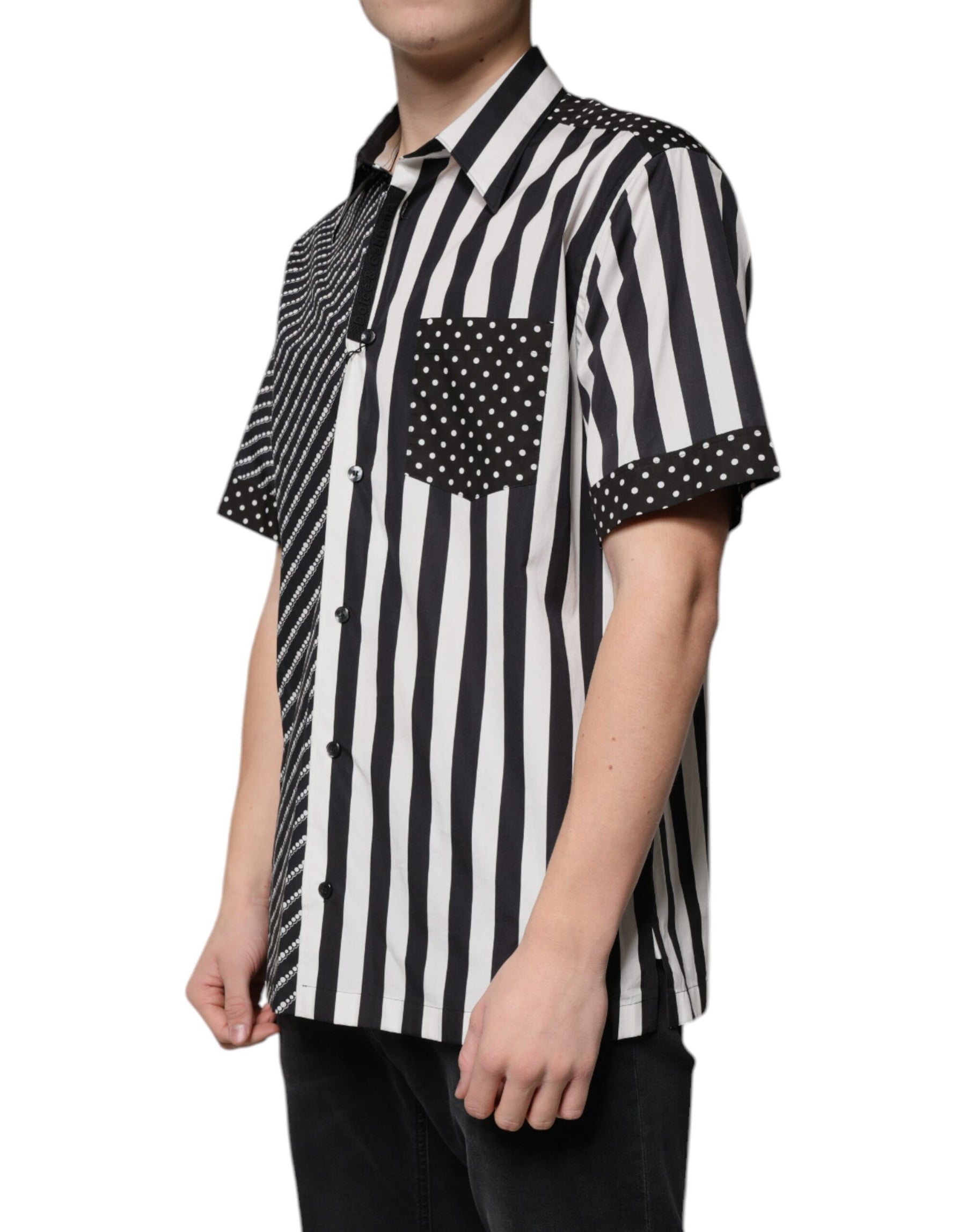 Dolce & Gabbana Black White Striped Button Down Casual Shirt | Regal Royce