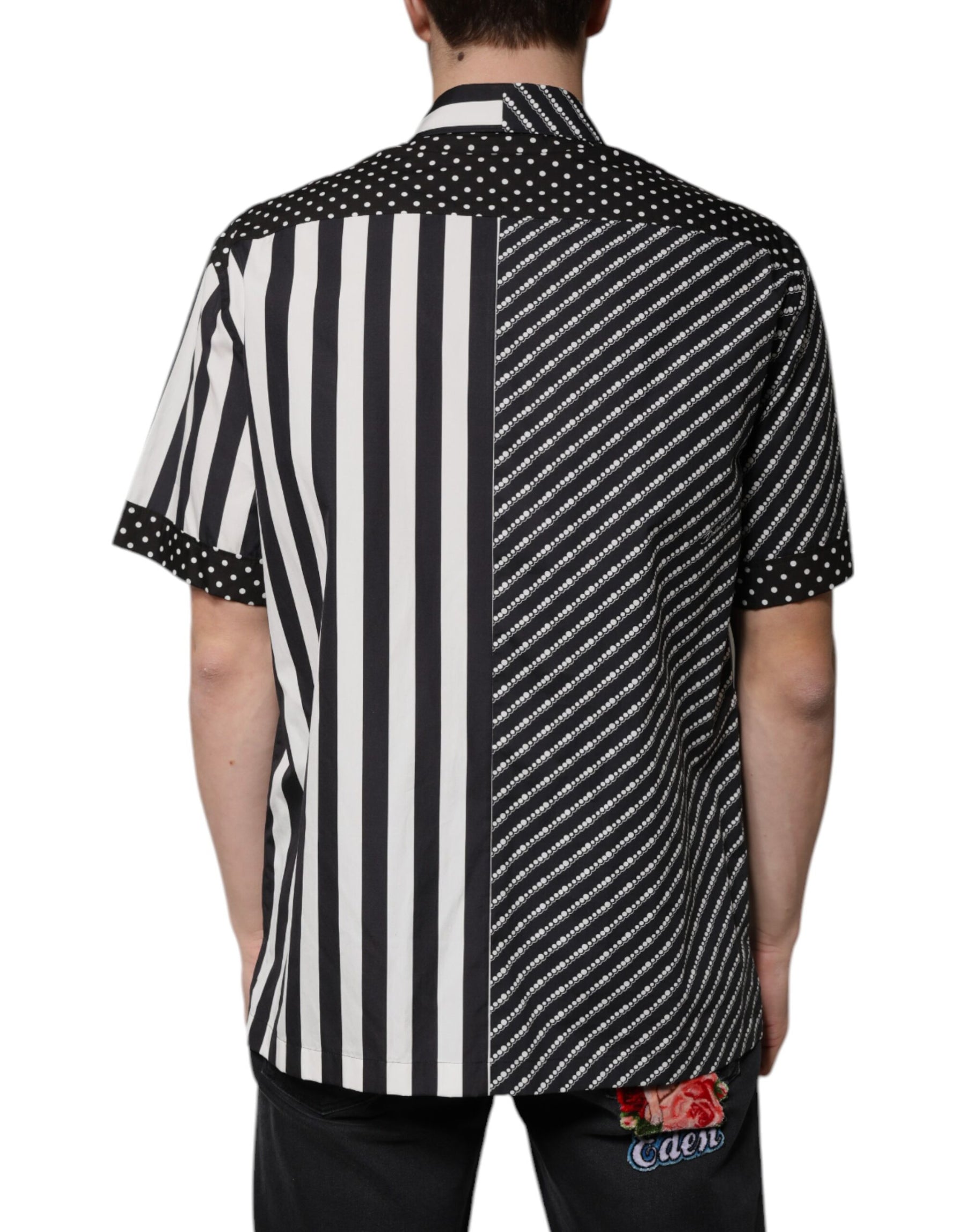 Dolce & Gabbana Black White Striped Button Down Casual Shirt | Regal Royce