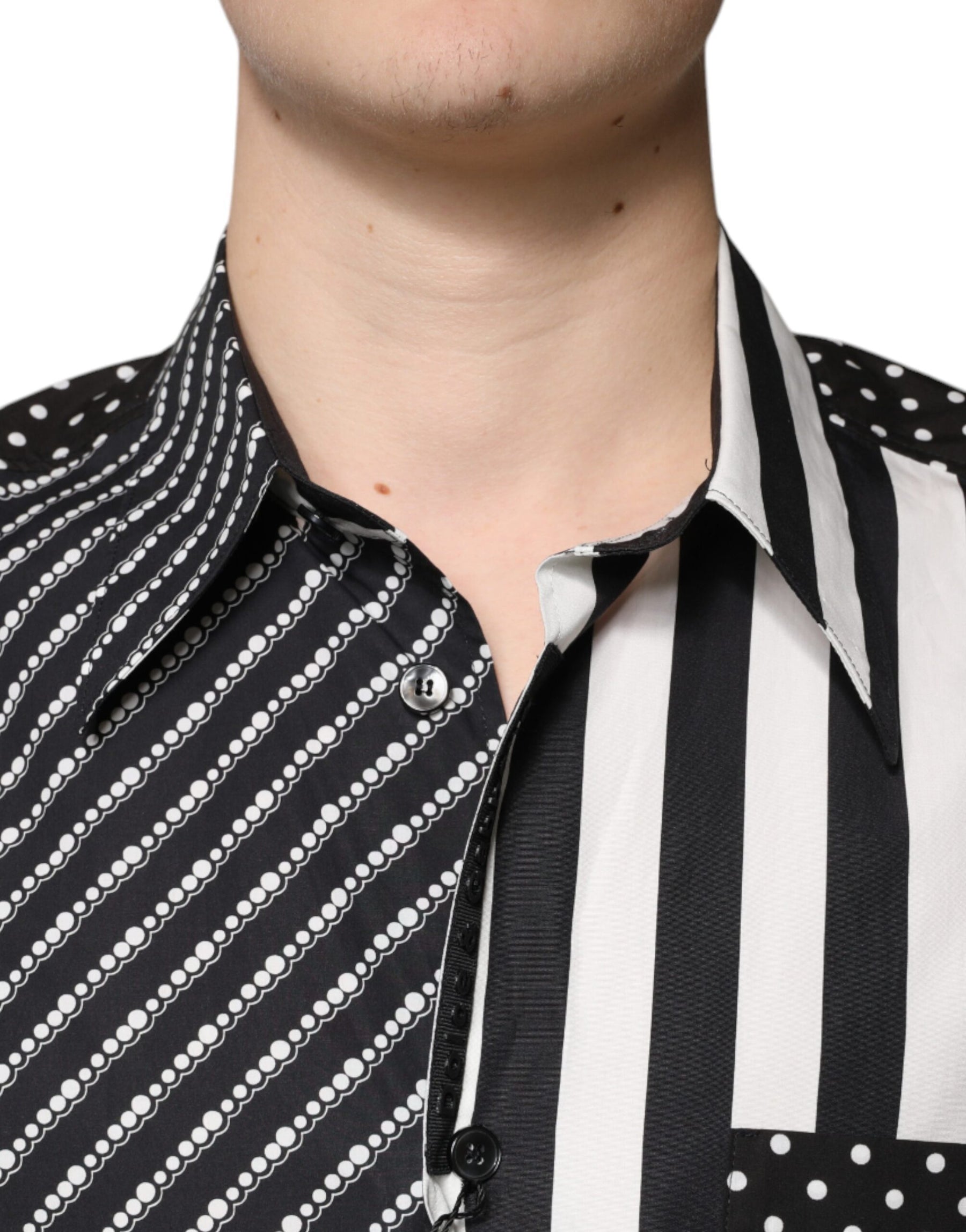 Dolce & Gabbana Black White Striped Button Down Casual Shirt | Regal Royce