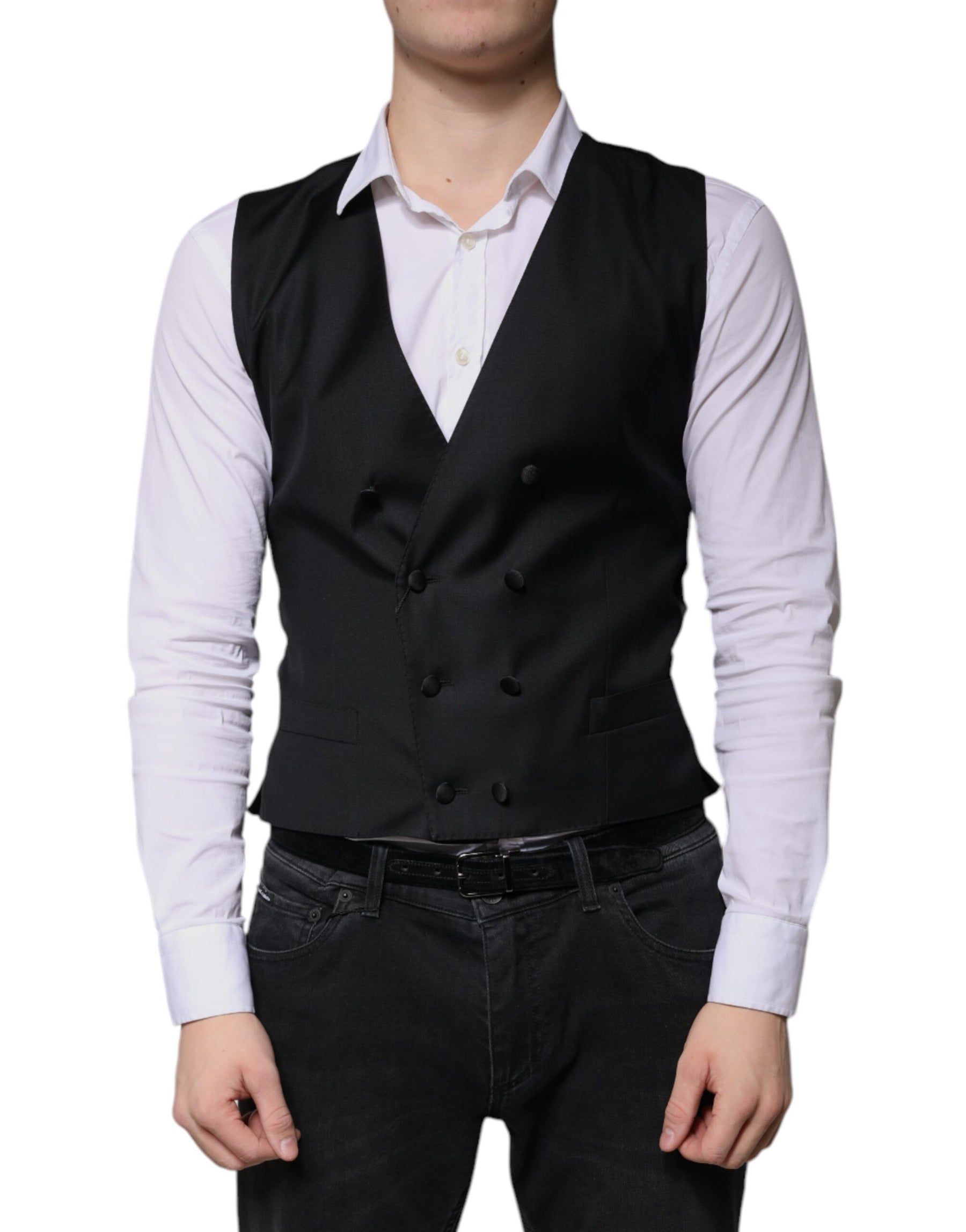 Dolce & Gabbana Black Wool Formal Dress Men Waistcoat Vest | Regal Royce