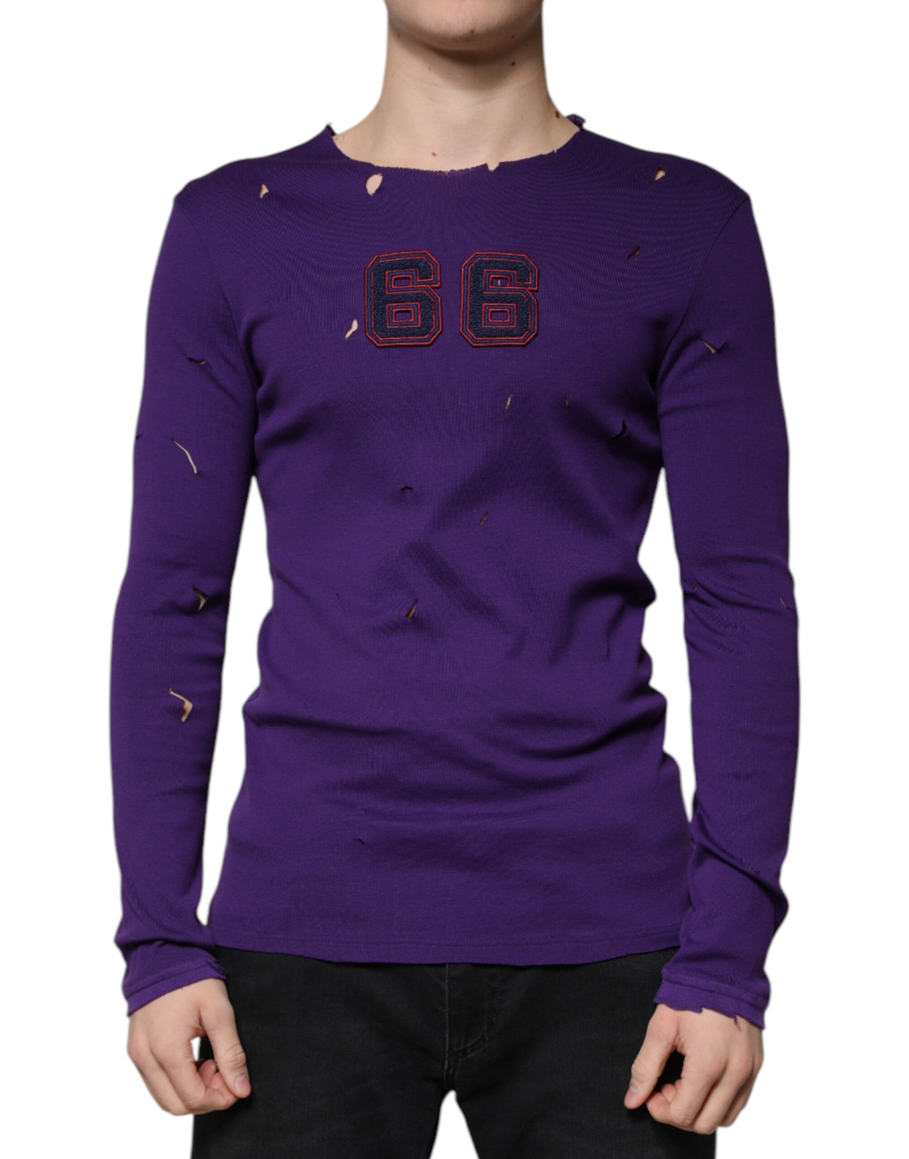 Dolce & Gabbana Purple Cotton Round Neck Pullover Men Sweater | Regal Royce