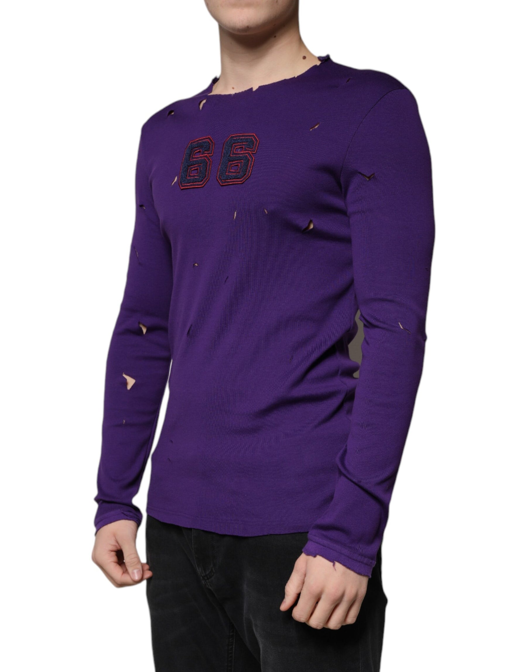 Dolce & Gabbana Purple Cotton Round Neck Pullover Men Sweater | Regal Royce