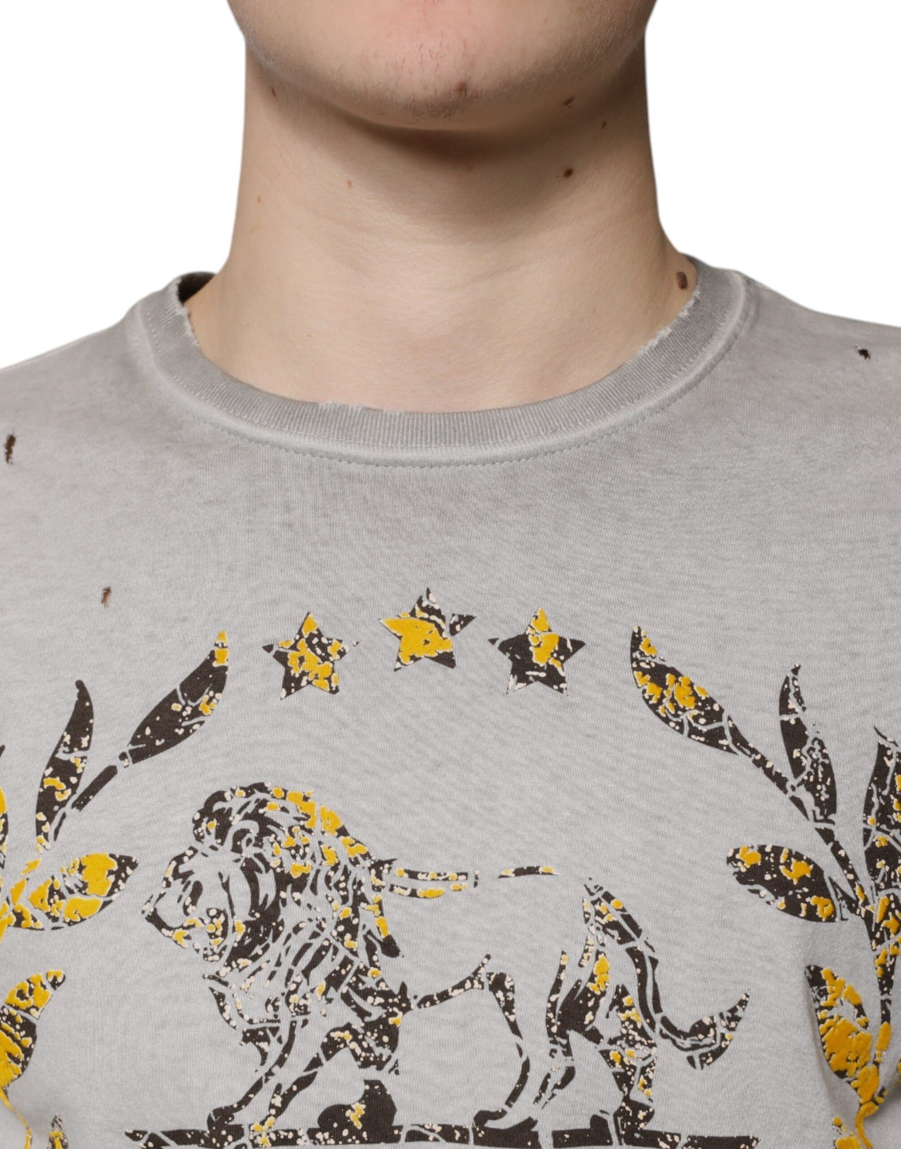 Dolce & Gabbana Gray Printed Cotton Crewneck Pullover Sweater | Regal Royce