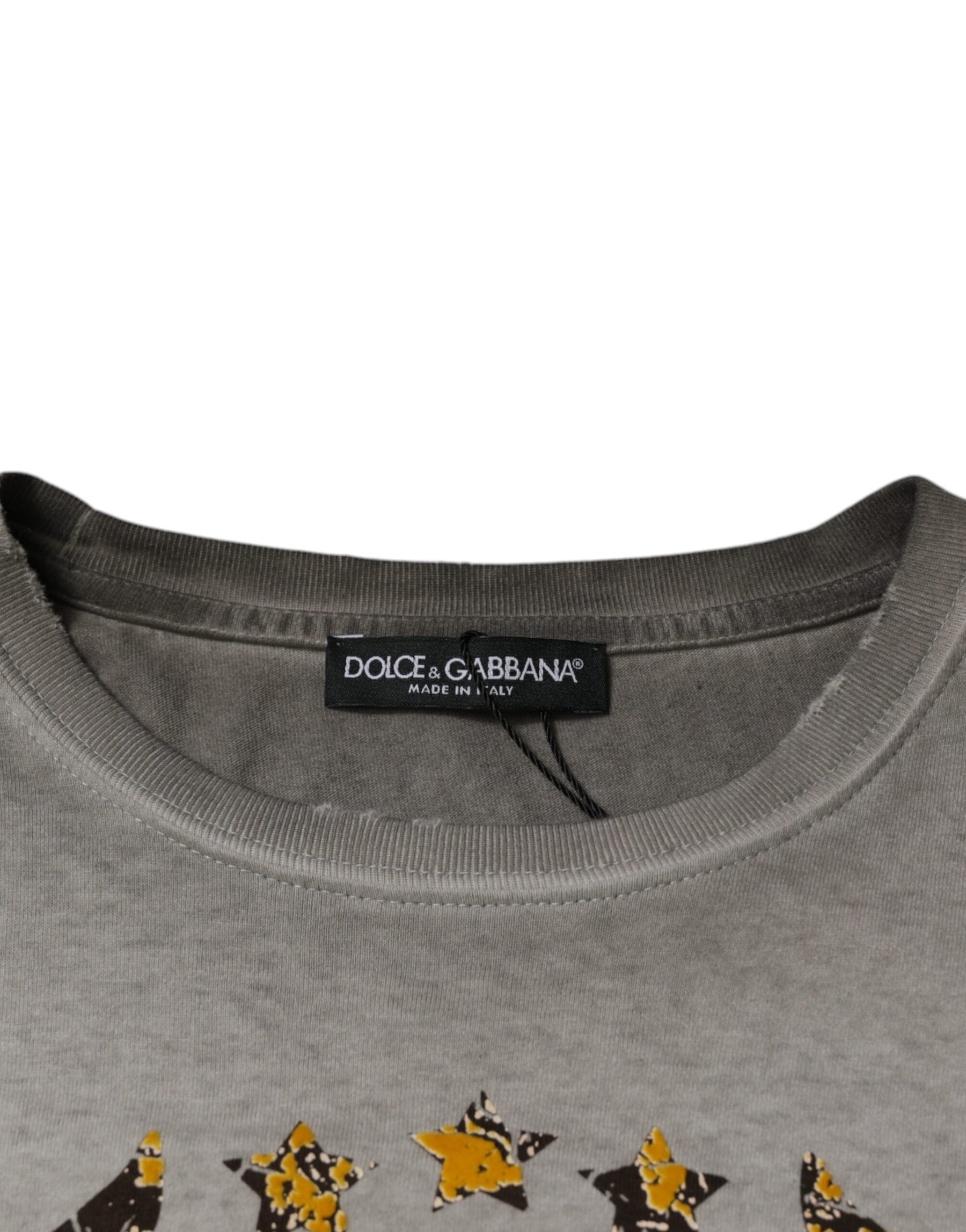 Dolce & Gabbana Gray Printed Cotton Crewneck Pullover Sweater | Regal Royce
